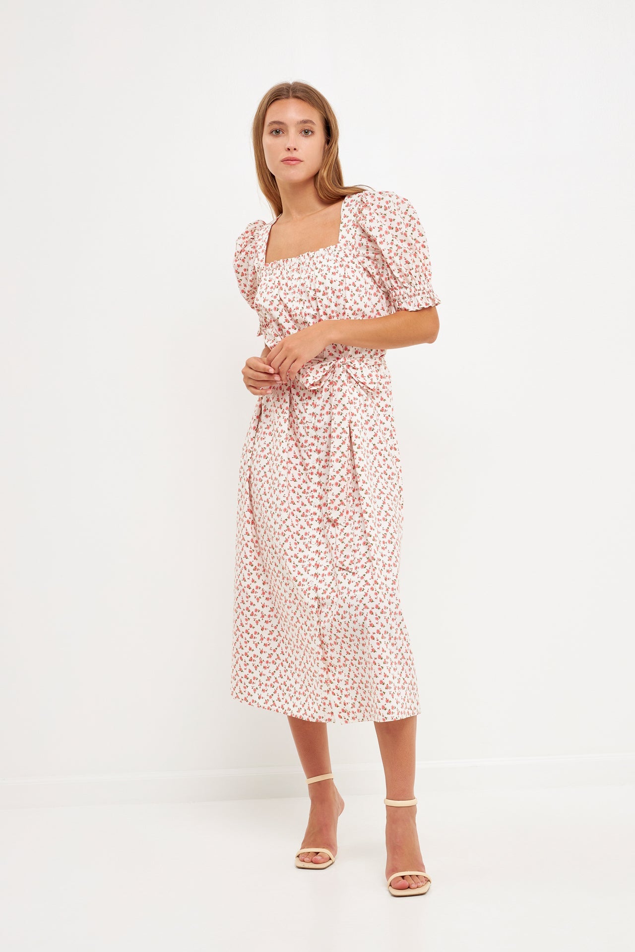 ENGLISH FACTORY - Short Puff Sleeve Floral Midi Dress - DRESSES available at Objectrare