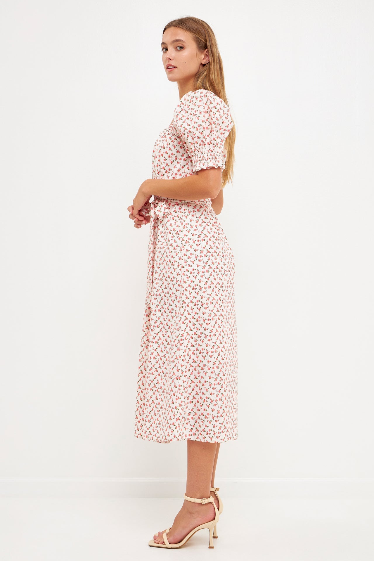 ENGLISH FACTORY - Short Puff Sleeve Floral Midi Dress - DRESSES available at Objectrare