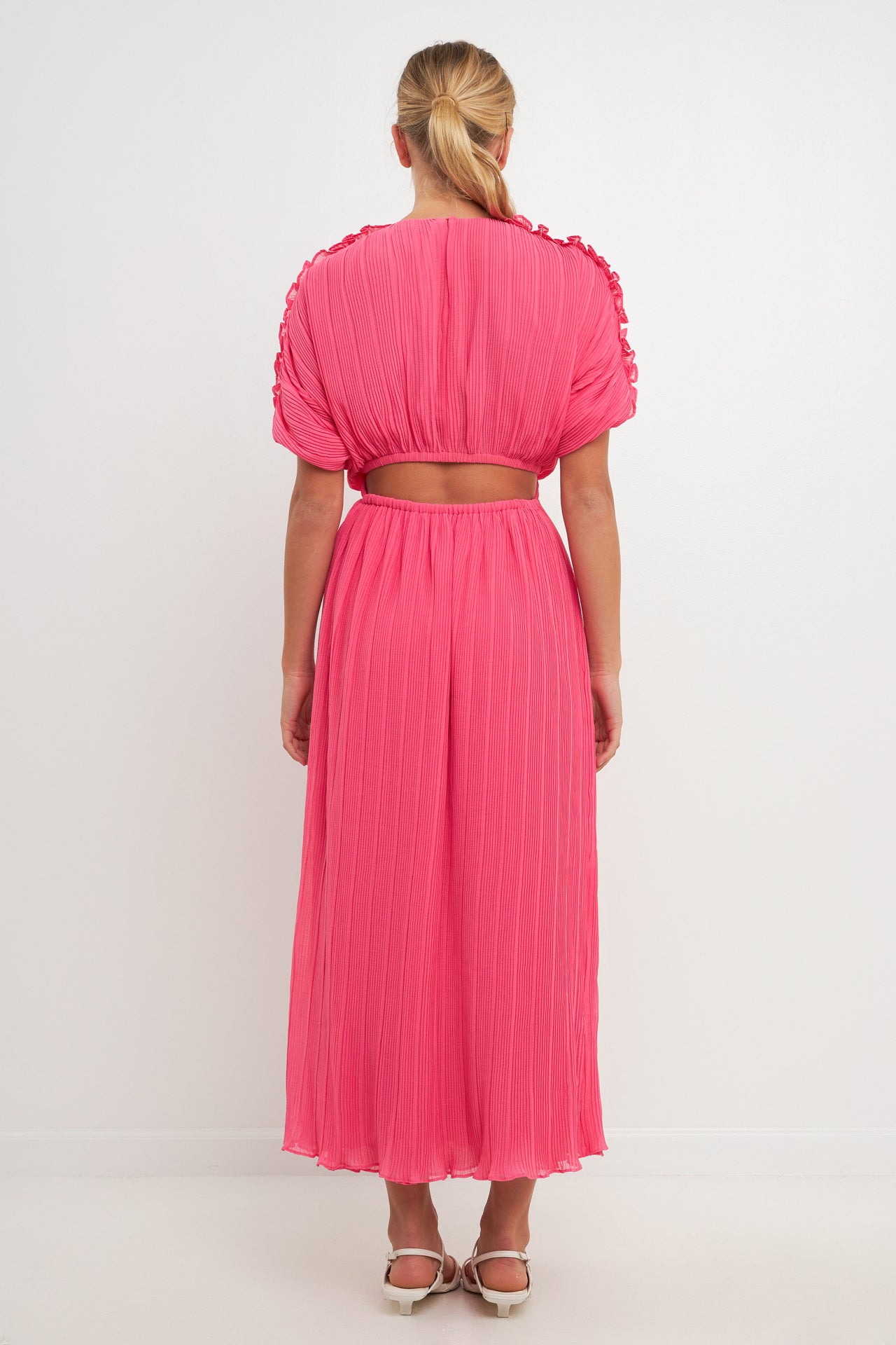 ENDLESS ROSE - Chiffon Plisse Back Cutout Maxi Dress - DRESSES available at Objectrare