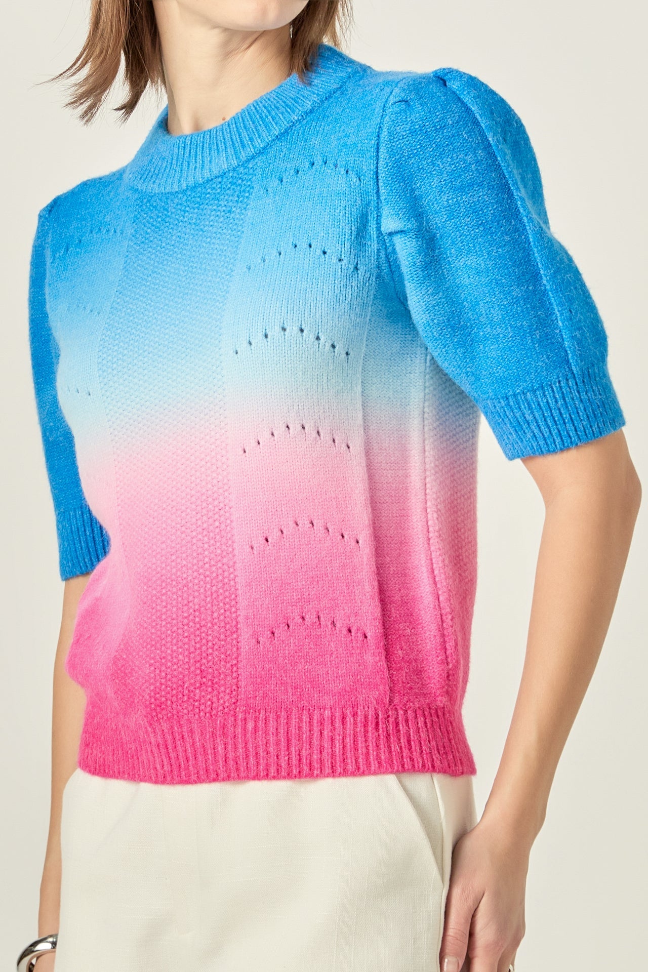 ENGLISH FACTORY - Puff Sleeve Ombre Sweater Top - TOPS available at Objectrare