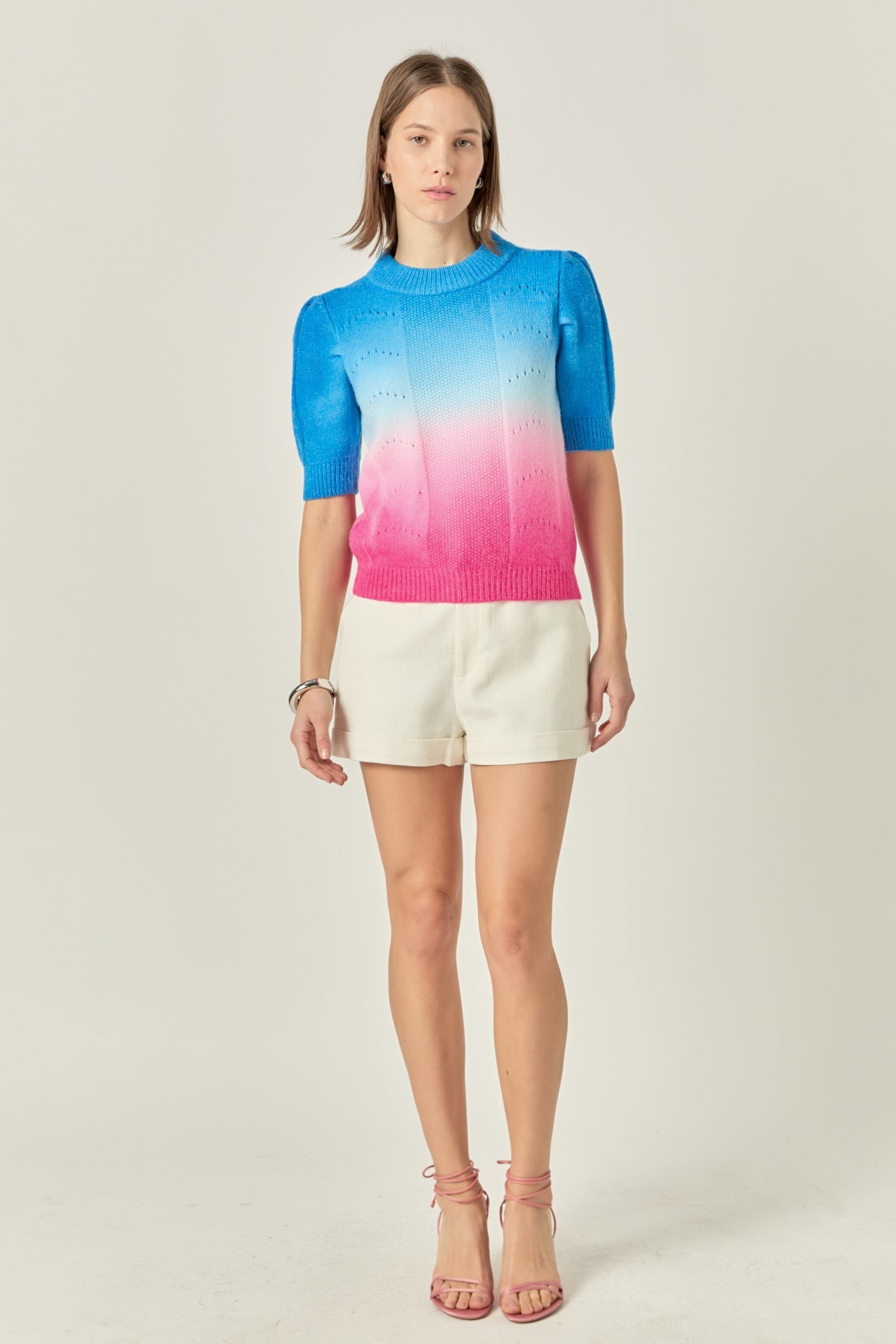 ENGLISH FACTORY - Puff Sleeve Ombre Sweater Top - TOPS available at Objectrare
