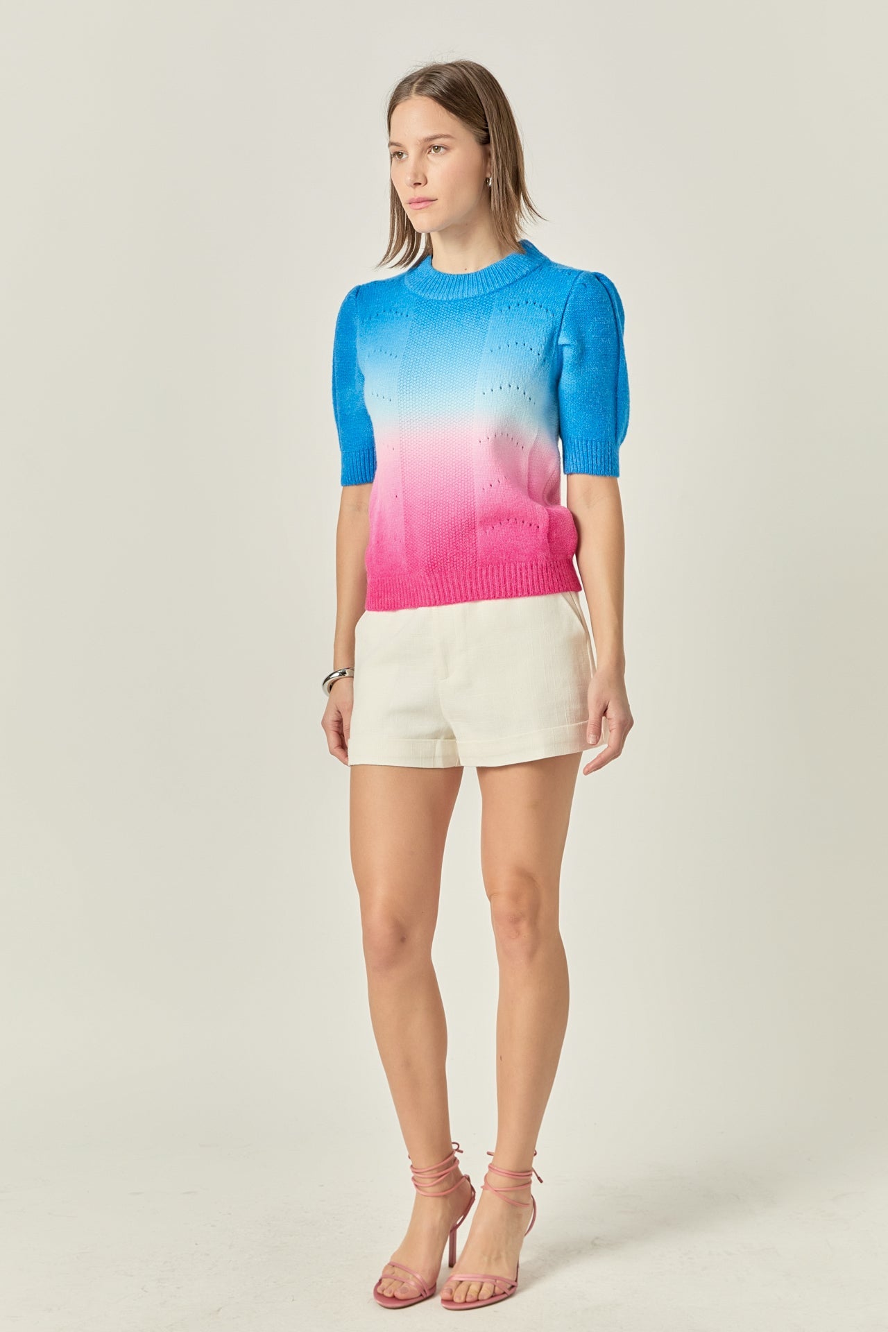 ENGLISH FACTORY - Puff Sleeve Ombre Sweater Top - TOPS available at Objectrare