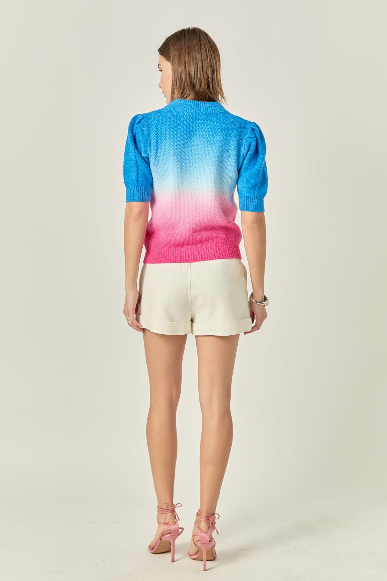 ENGLISH FACTORY - Puff Sleeve Ombre Sweater Top - TOPS available at Objectrare