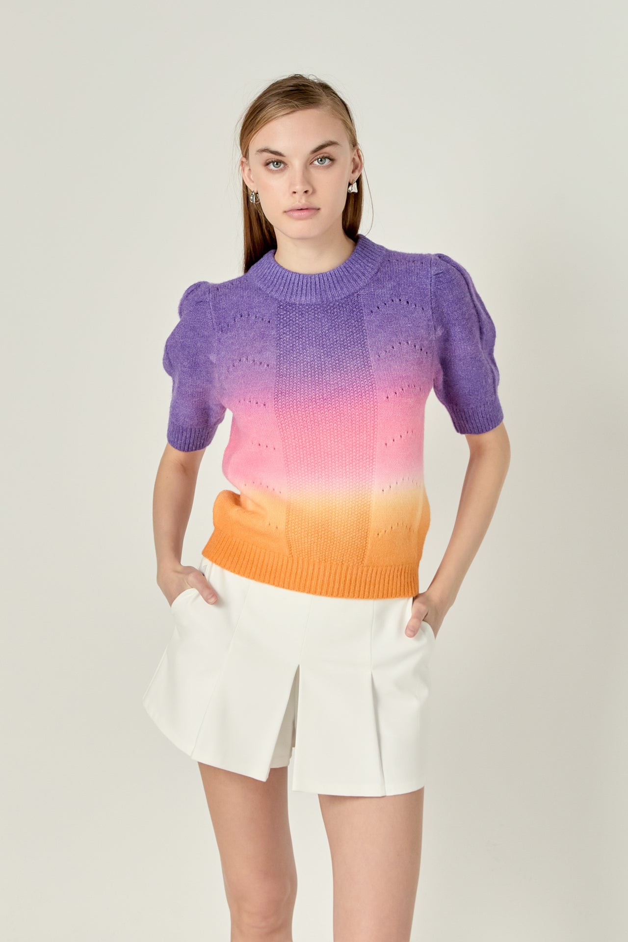 ENGLISH FACTORY - Puff Sleeve Ombre Sweater Top - TOPS available at Objectrare