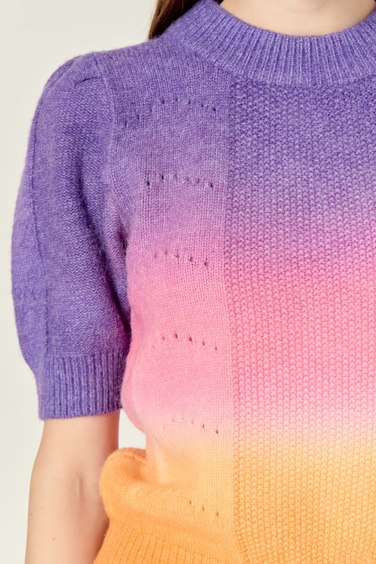 ENGLISH FACTORY - Puff Sleeve Ombre Sweater Top - TOPS available at Objectrare