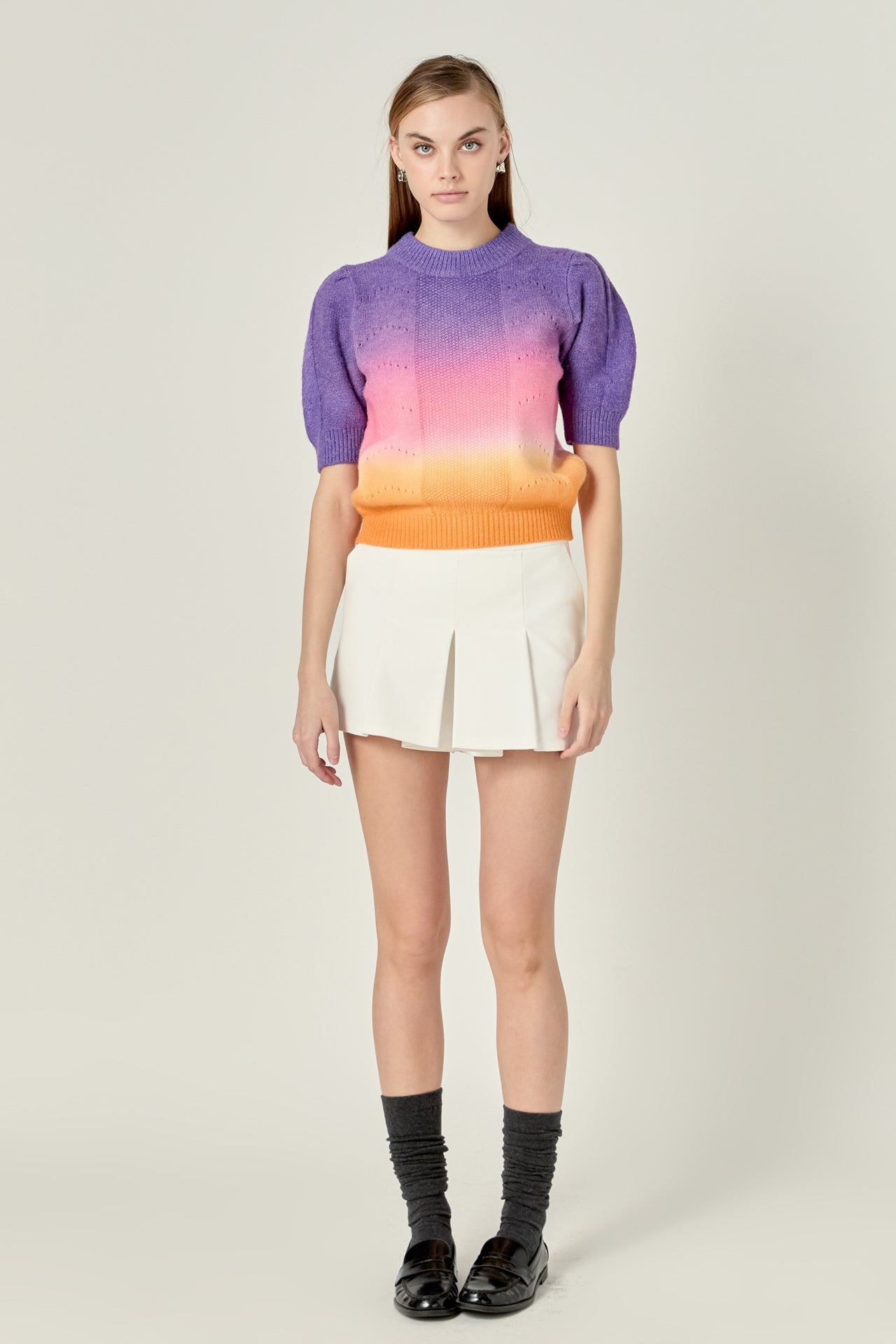 ENGLISH FACTORY - Puff Sleeve Ombre Sweater Top - TOPS available at Objectrare