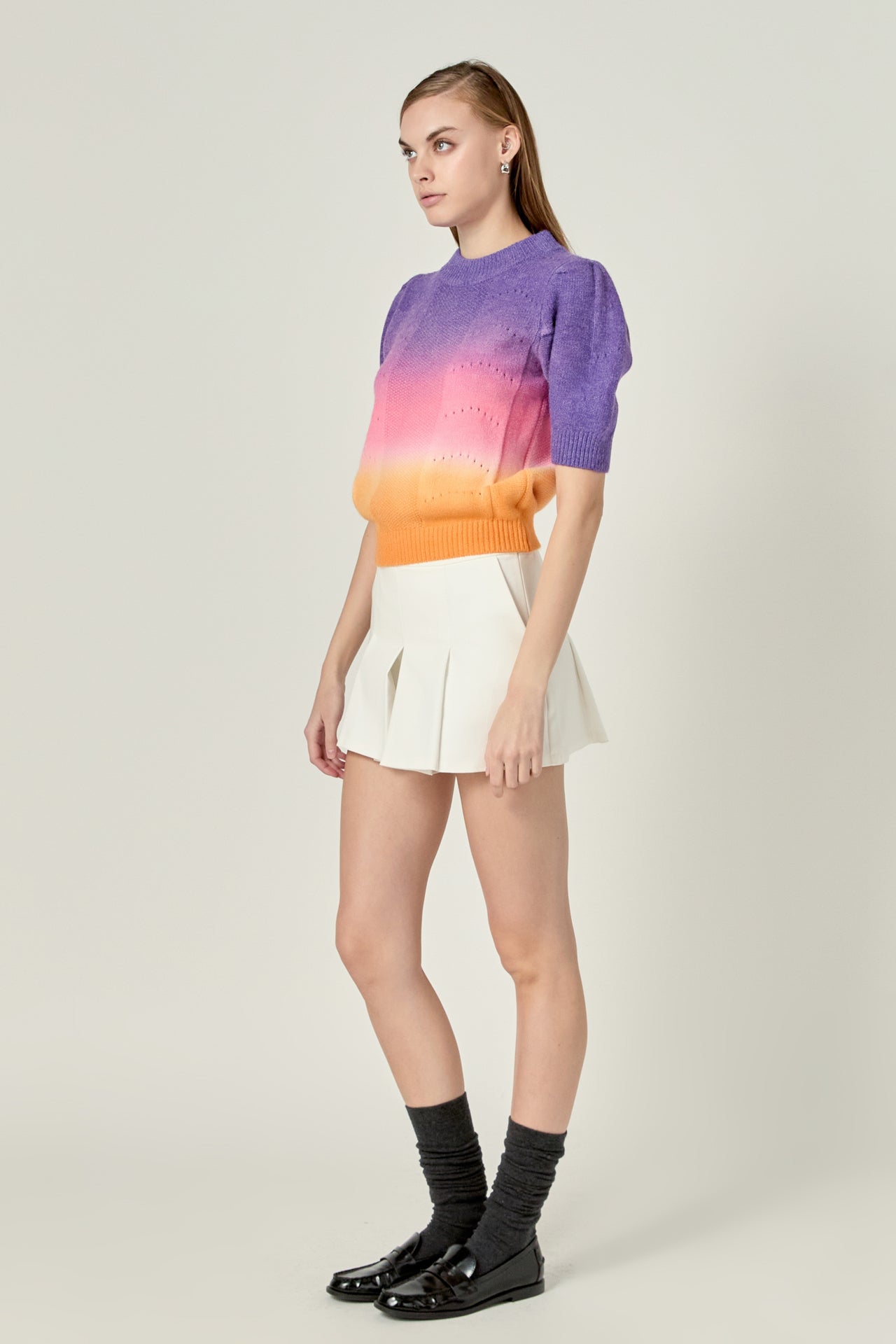 ENGLISH FACTORY - Puff Sleeve Ombre Sweater Top - TOPS available at Objectrare