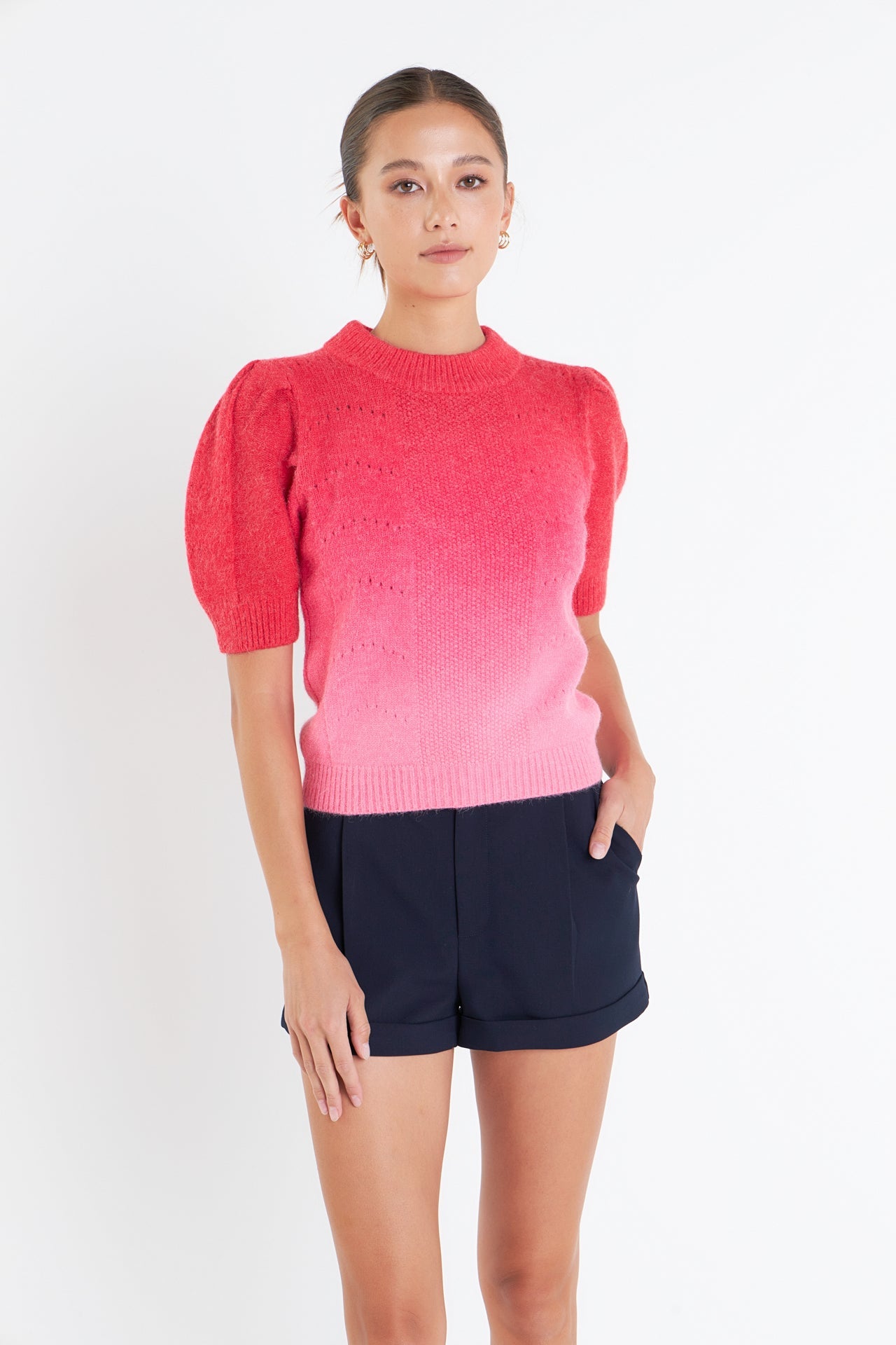 ENGLISH FACTORY - Puff Sleeve Ombre Sweater Top - TOPS available at Objectrare