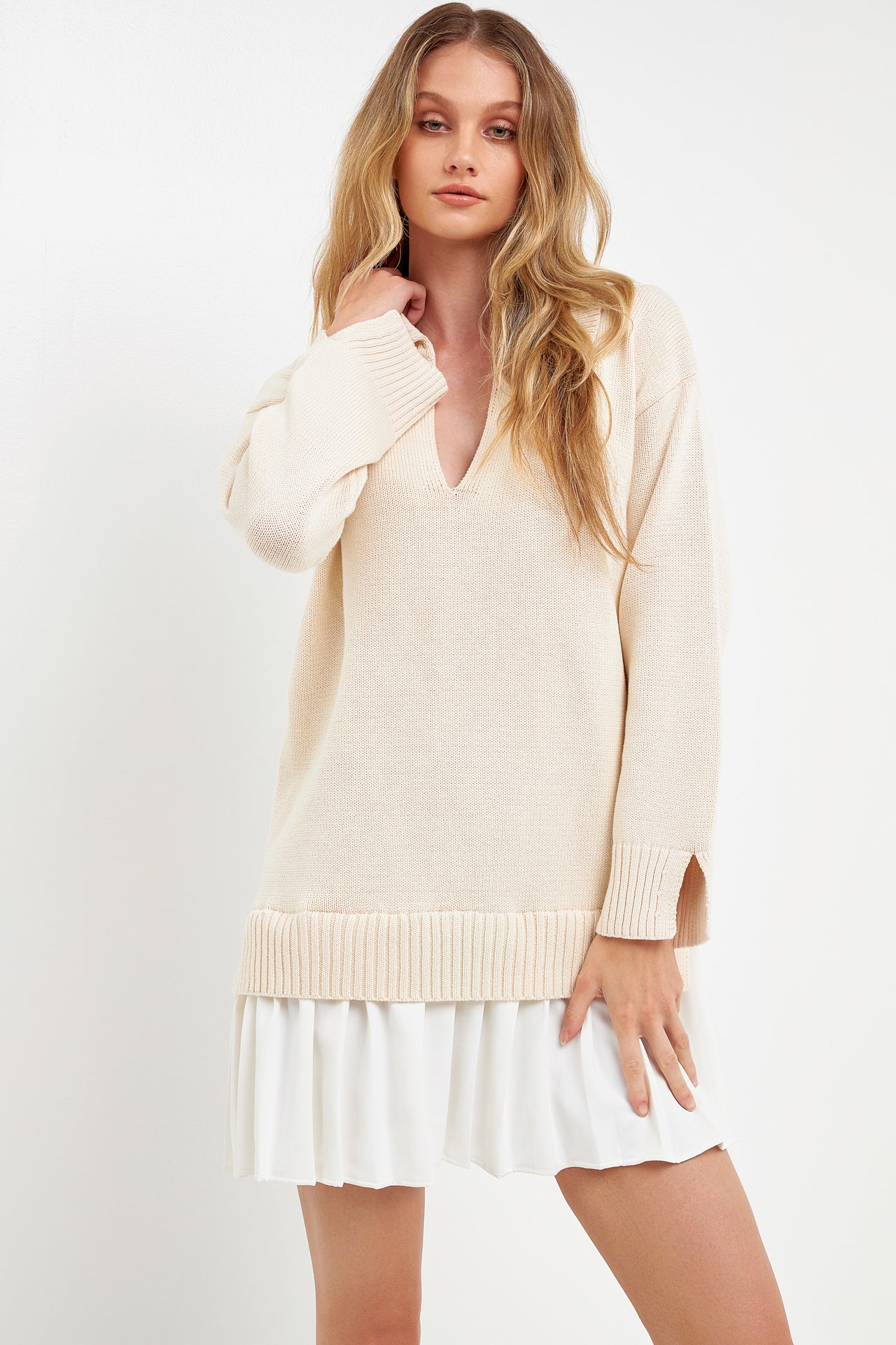 ENGLISH FACTORY - Mixed Media Pleated Mini Dress - DRESSES available at Objectrare