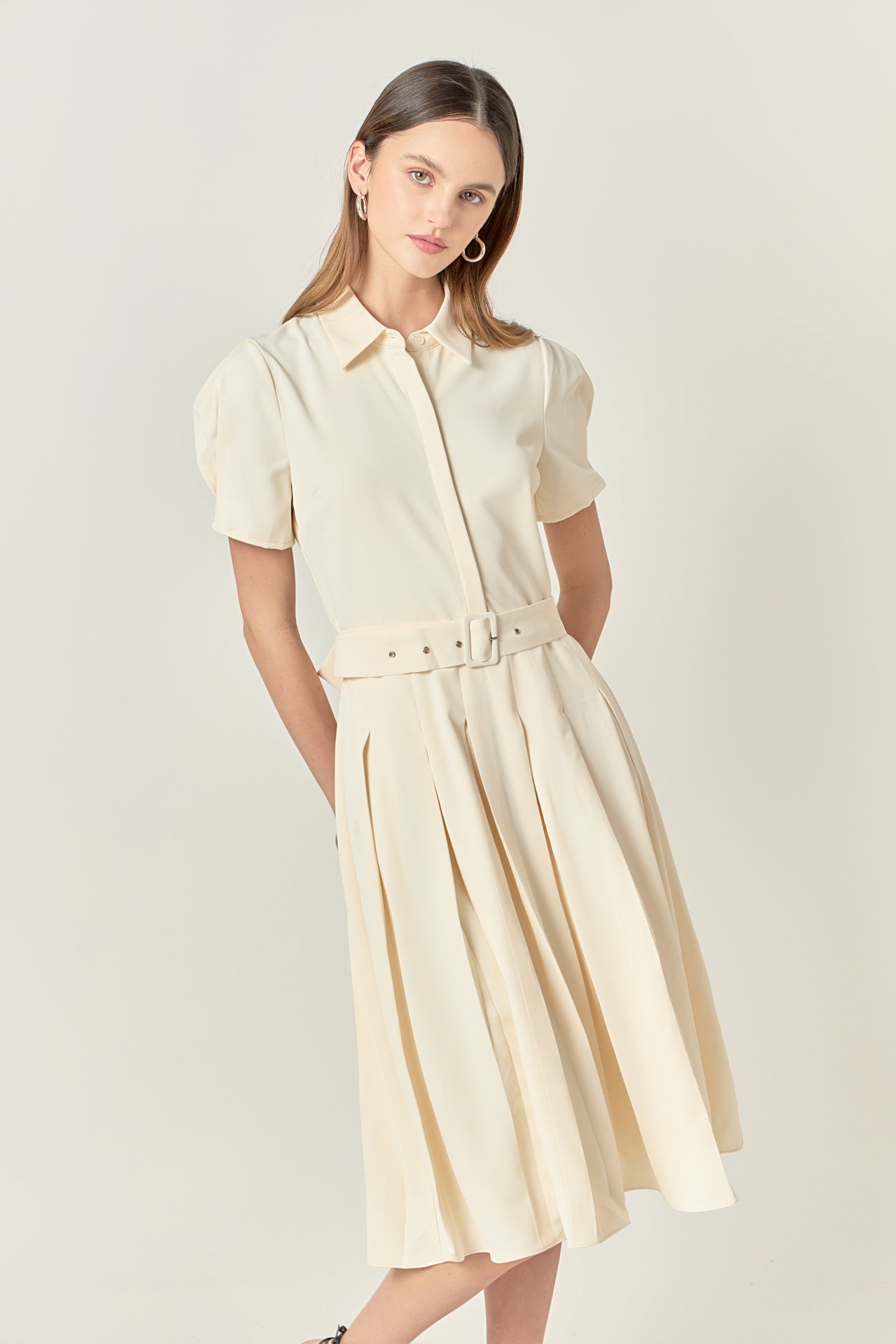 ENGLISH FACTORY - Short-Sleeve Pleated Midi Dress - DRESSES available at Objectrare