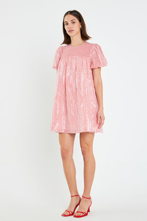 ENGLISH FACTORY - Puff Sleeve Sequin Mini Dress - DRESSES available at Objectrare