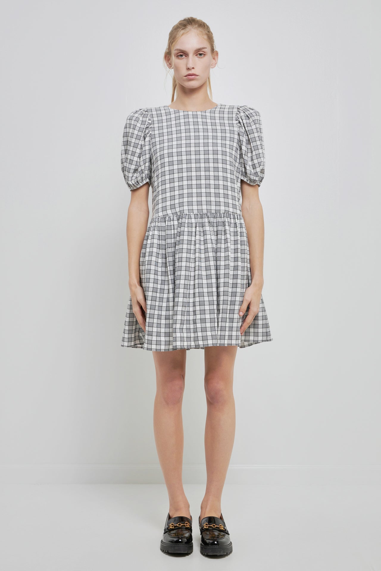 ENGLISH FACTORY - Gingham Contrast Bow Mini Dress - DRESSES available at Objectrare