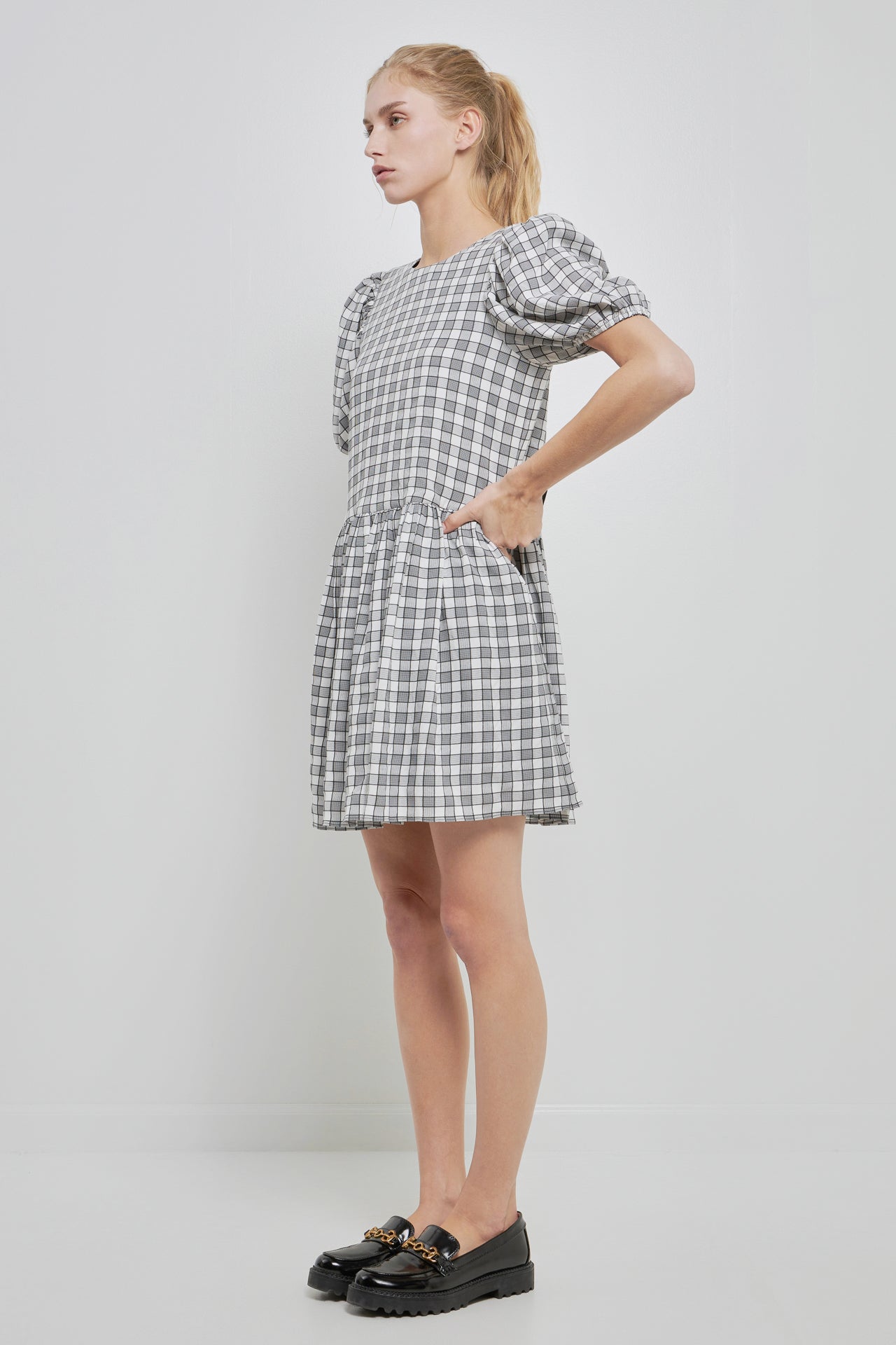 ENGLISH FACTORY - Gingham Contrast Bow Mini Dress - DRESSES available at Objectrare