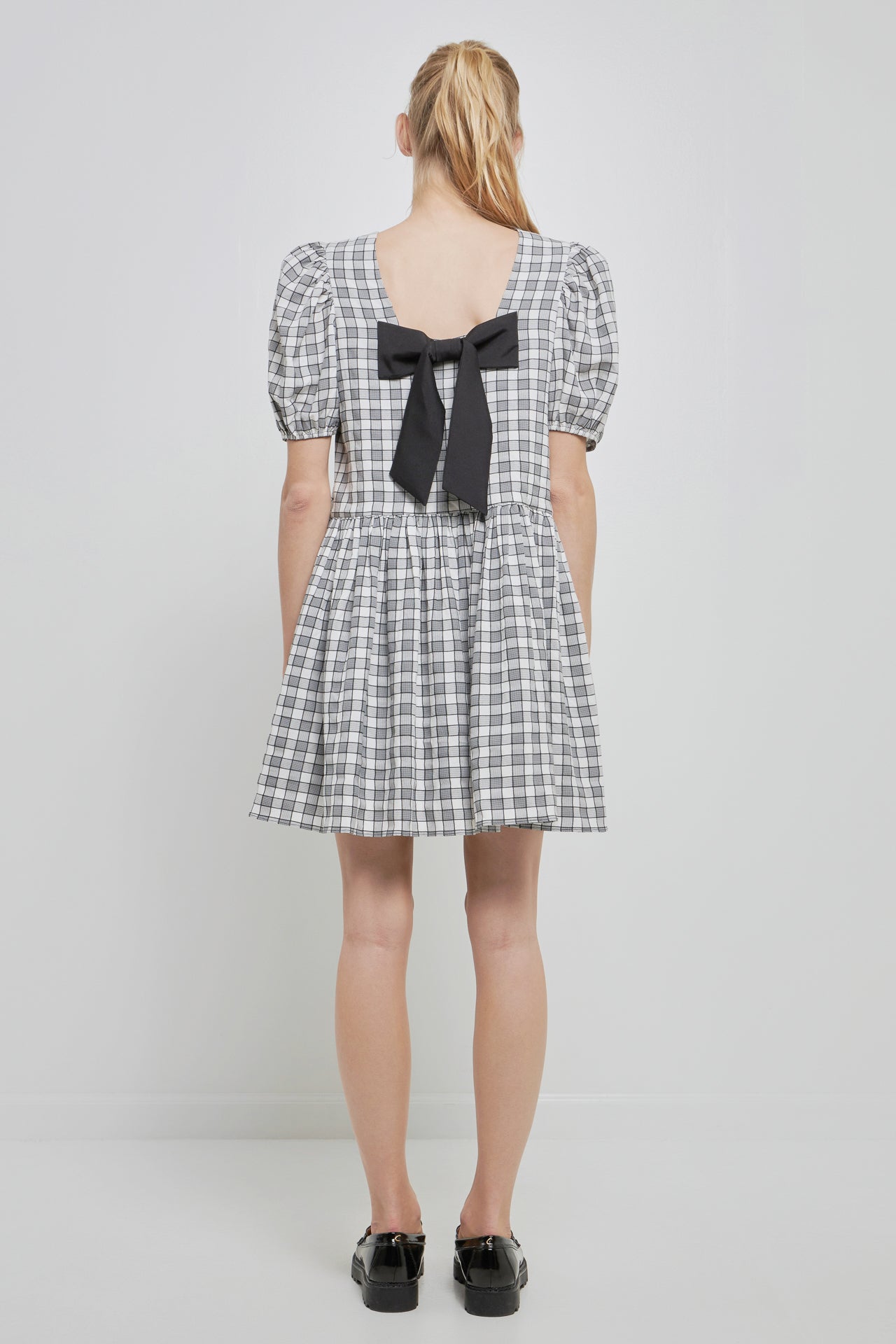 ENGLISH FACTORY - Gingham Contrast Bow Mini Dress - DRESSES available at Objectrare