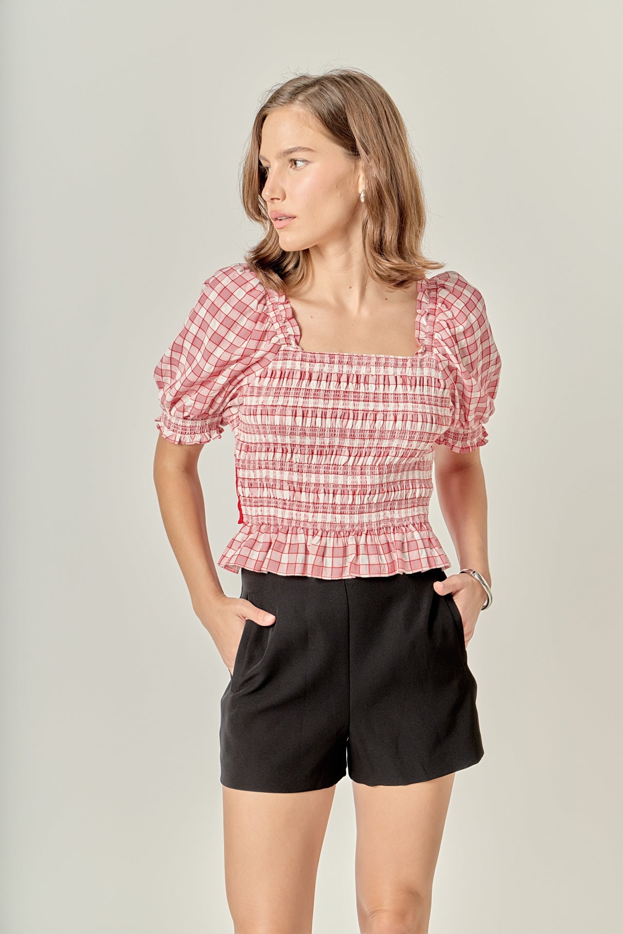 ENGLISH FACTORY - Gingham Contrast Bow Top - TOPS available at Objectrare