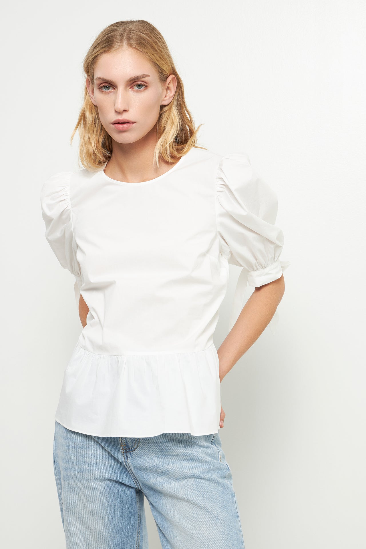 ENGLISH FACTORY - Puff Short Sleeve Peplum Top - TOPS available at Objectrare