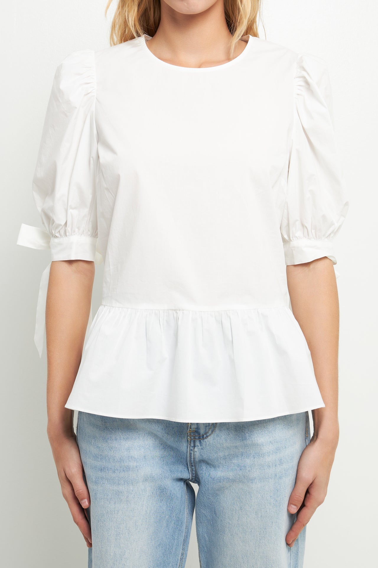 ENGLISH FACTORY - Puff Short Sleeve Peplum Top - TOPS available at Objectrare