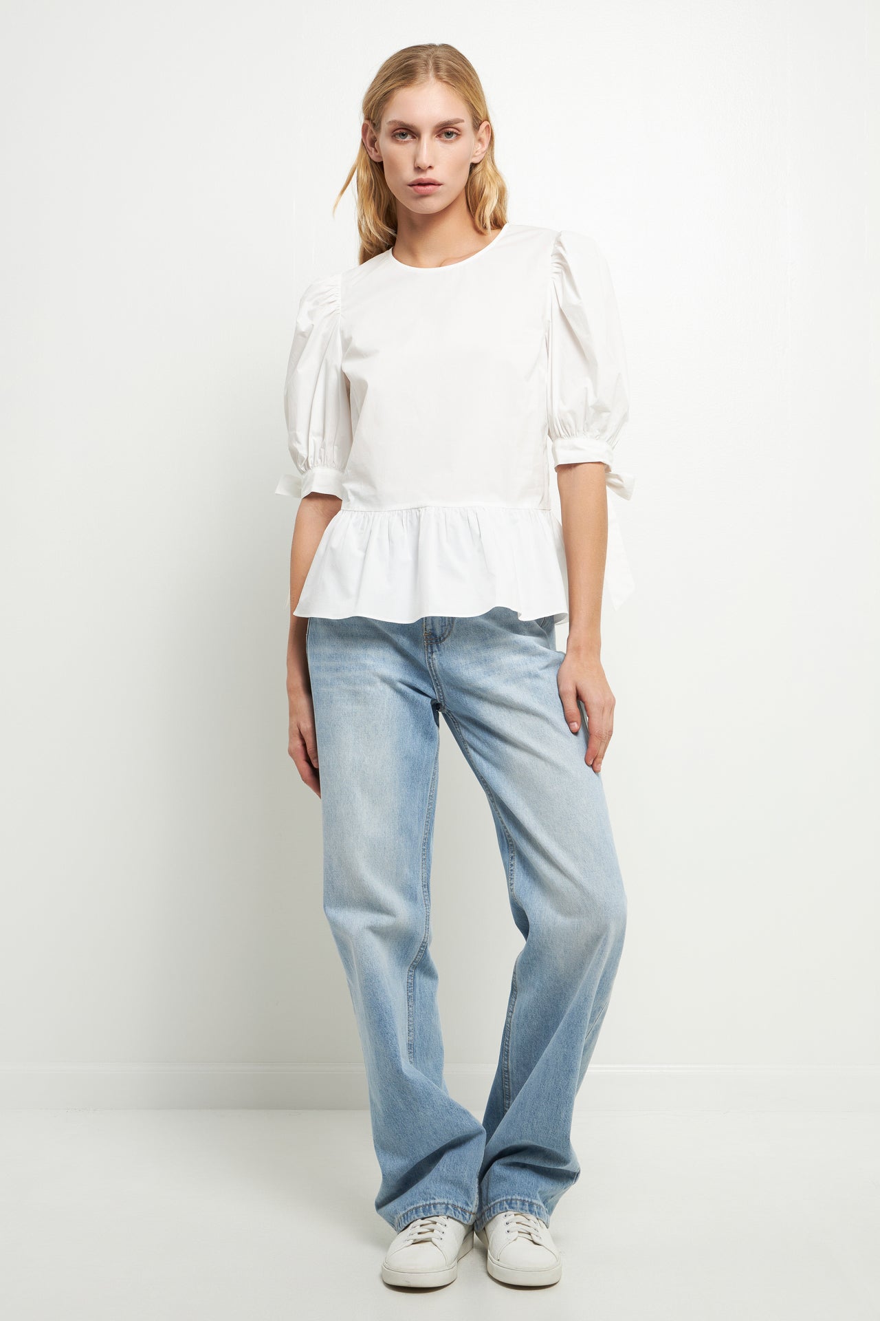 ENGLISH FACTORY - Puff Short Sleeve Peplum Top - TOPS available at Objectrare