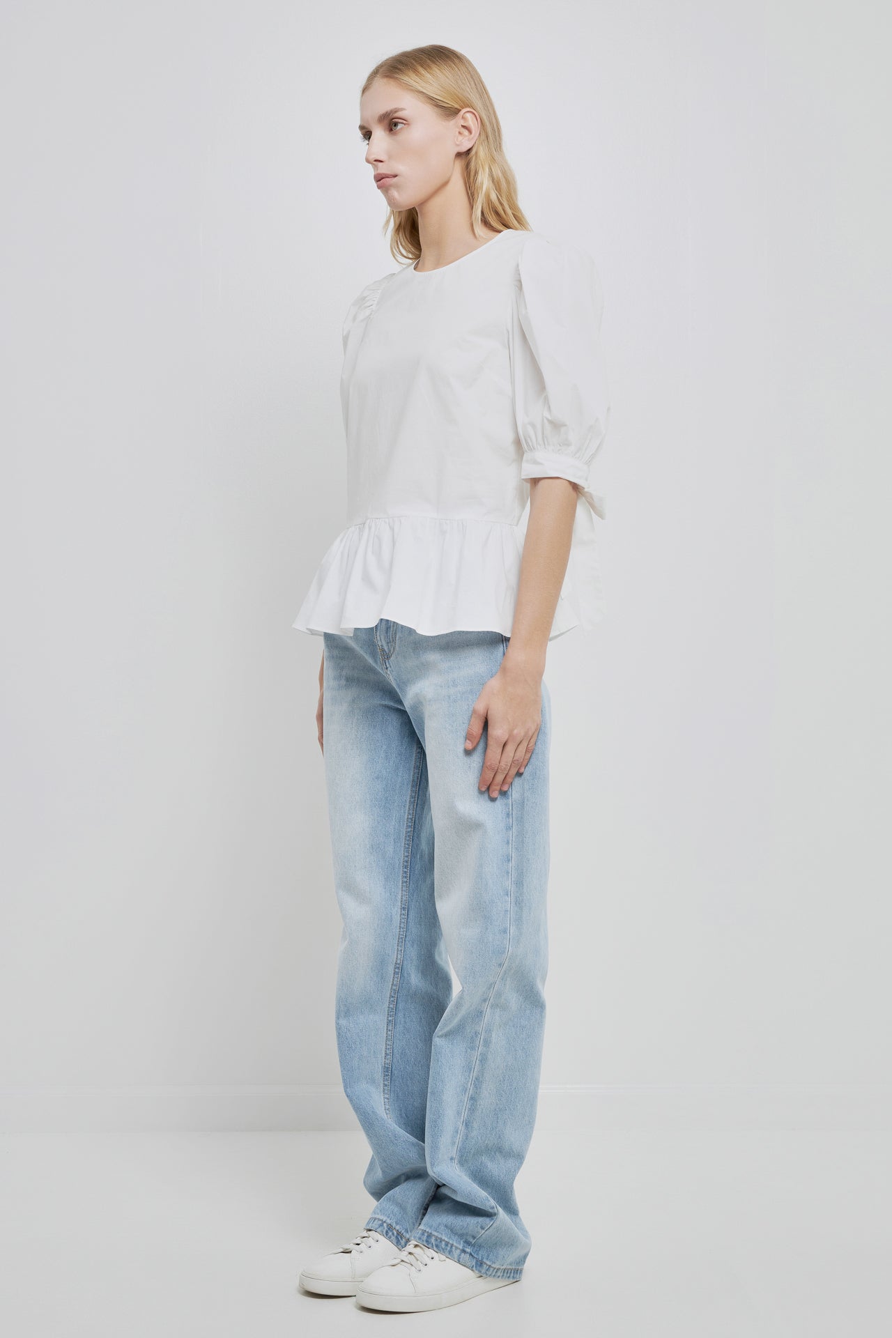 ENGLISH FACTORY - Puff Short Sleeve Peplum Top - TOPS available at Objectrare
