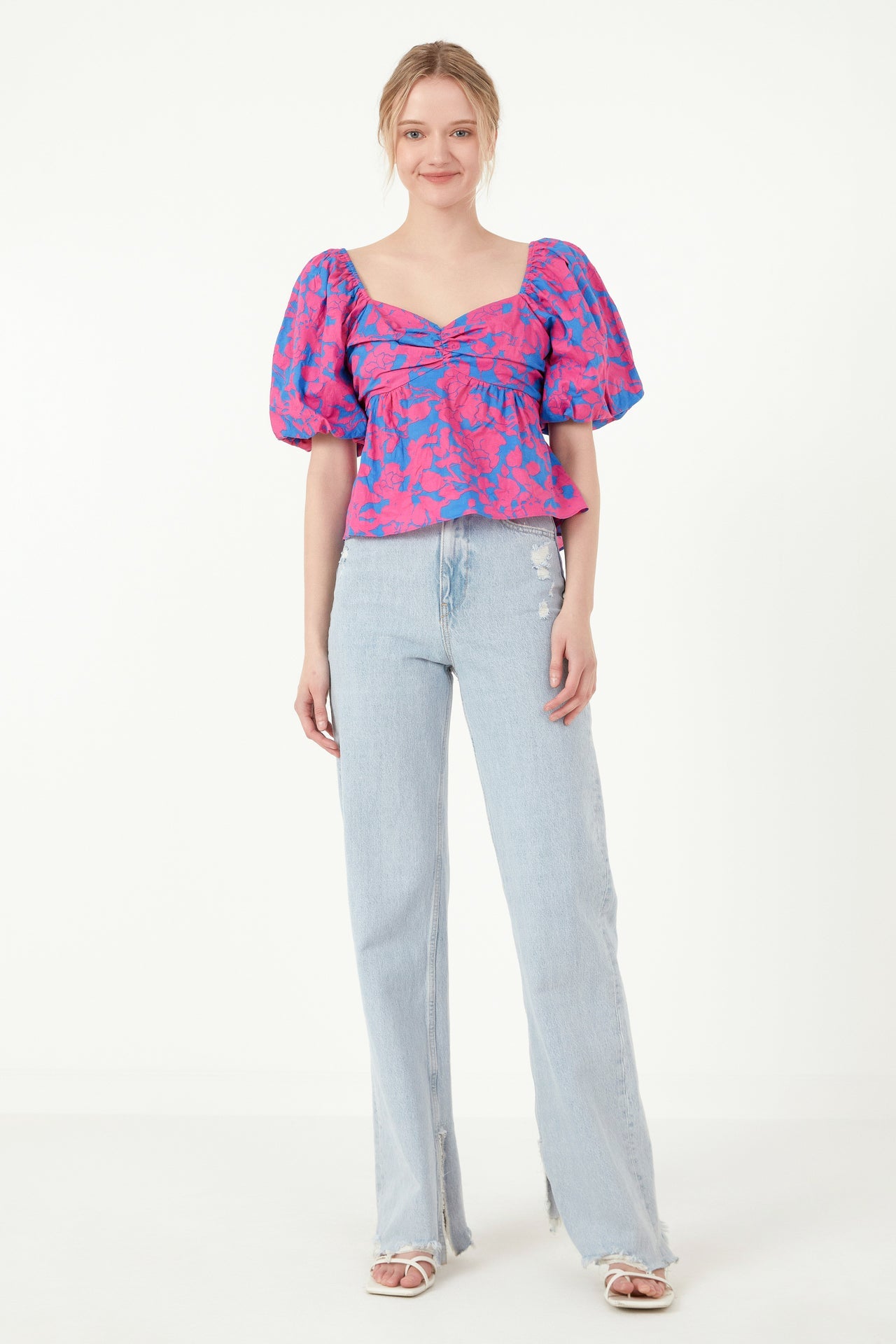 FREE THE ROSES - Floral Puff Sleeve Top - TOPS available at Objectrare