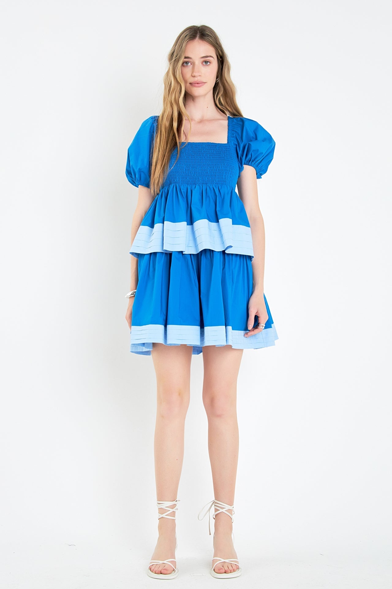ENGLISH FACTORY - Colorblock Smocked Tiered Mini Dress - DRESSES available at Objectrare