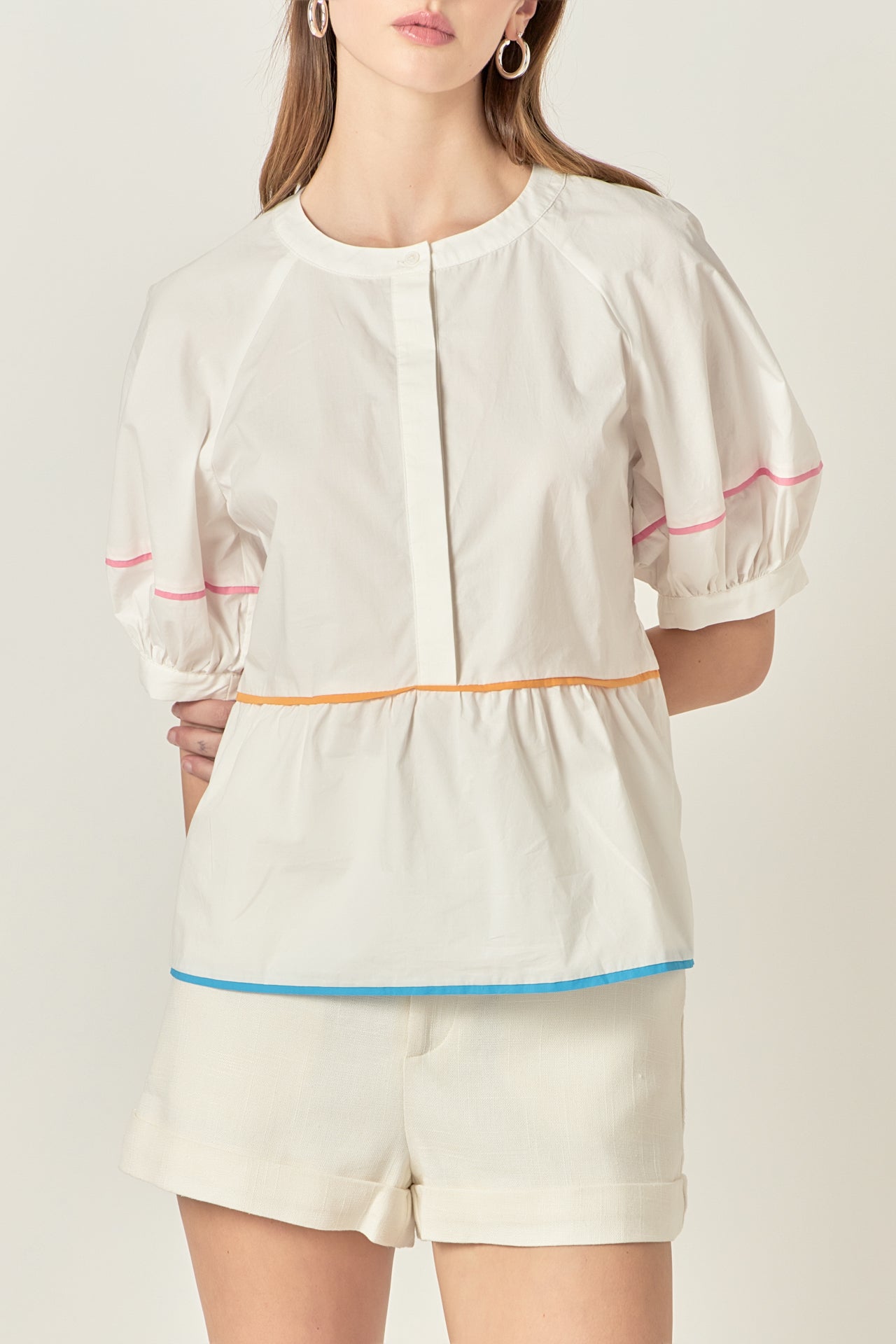ENGLISH FACTORY - Piping Detailed Blouse - BLOUSES available at Objectrare
