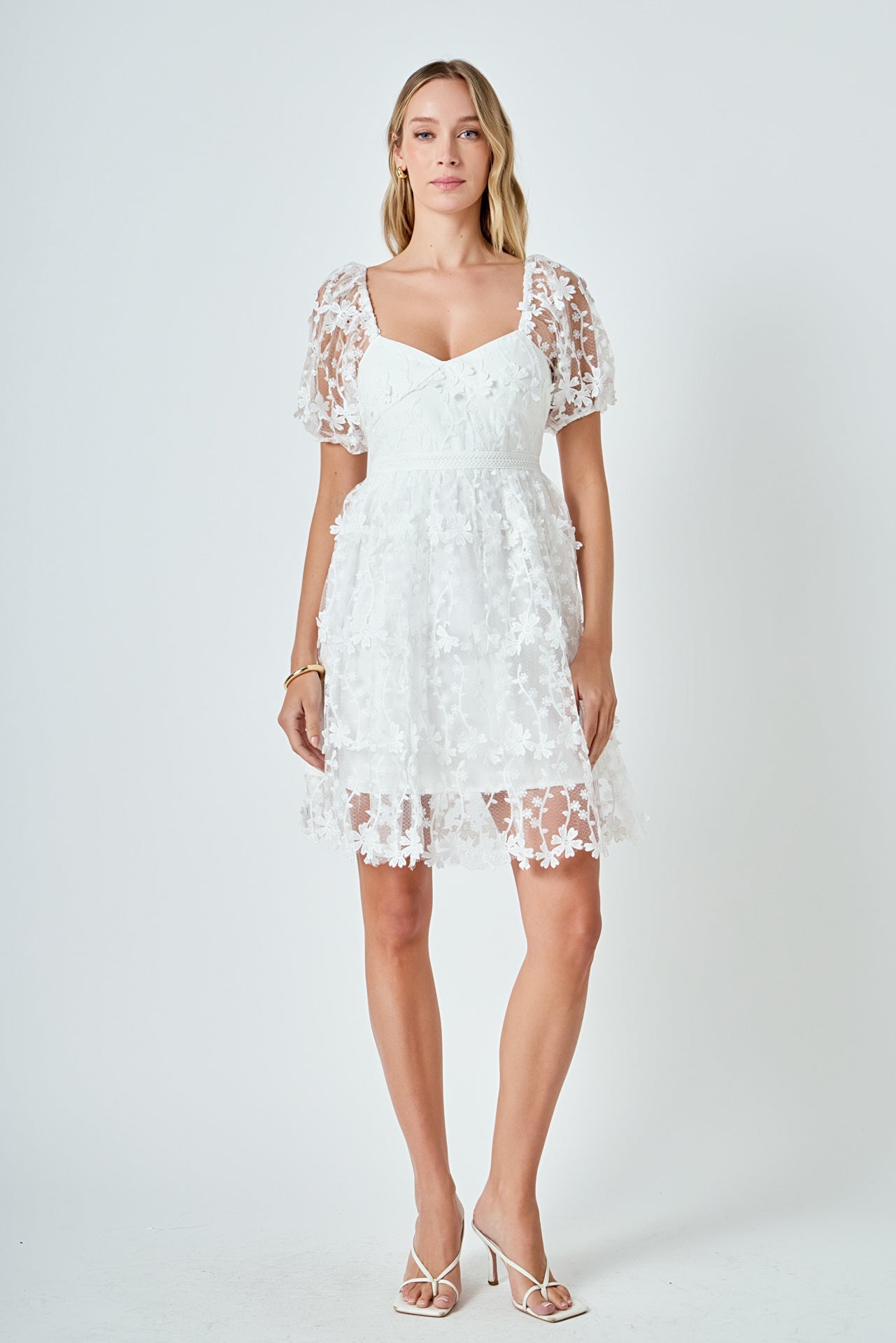 ENDLESS ROSE - Crochet Lace Bustier Puff Mini Dress - DRESSES available at Objectrare