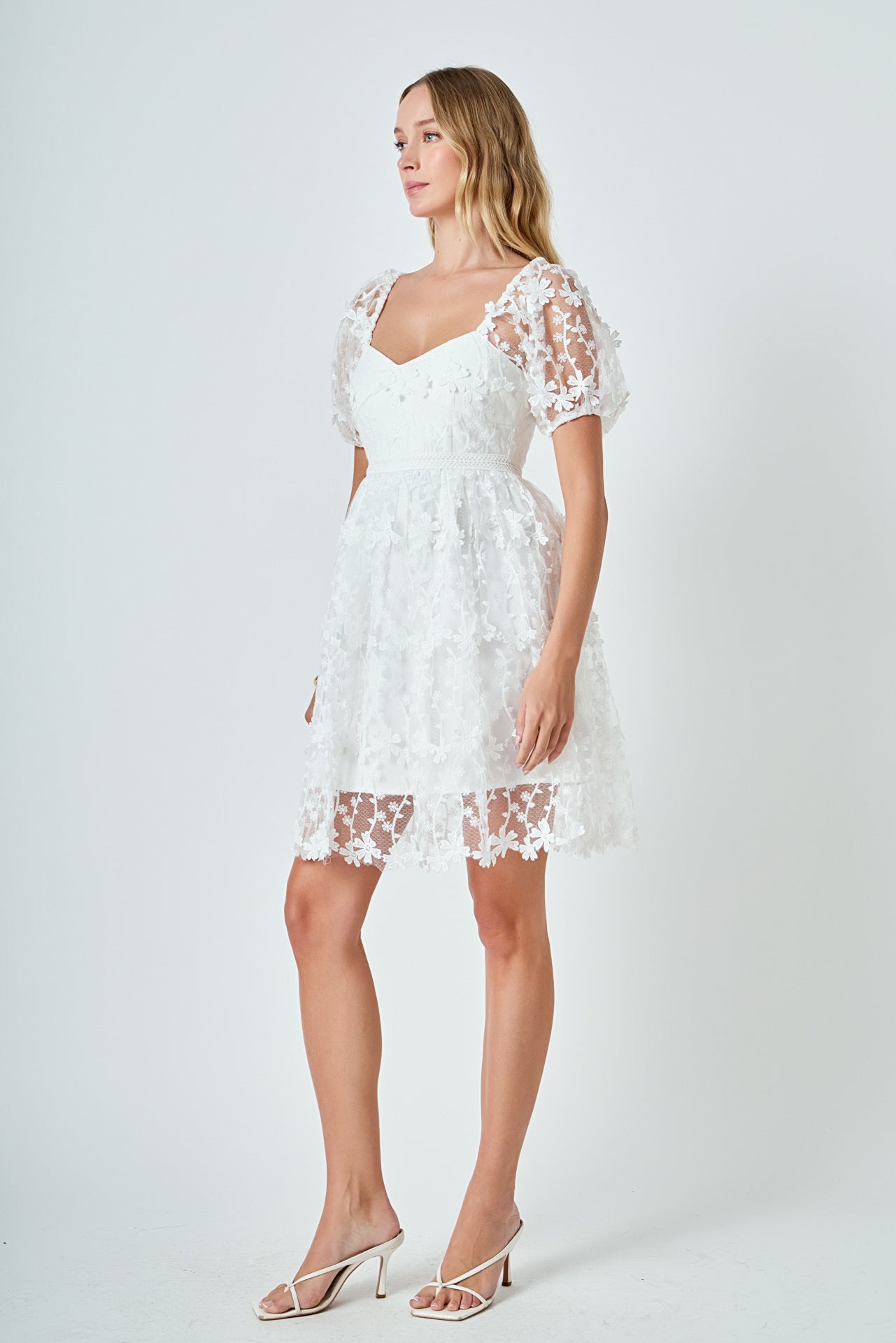 ENDLESS ROSE - Crochet Lace Bustier Puff Mini Dress - DRESSES available at Objectrare