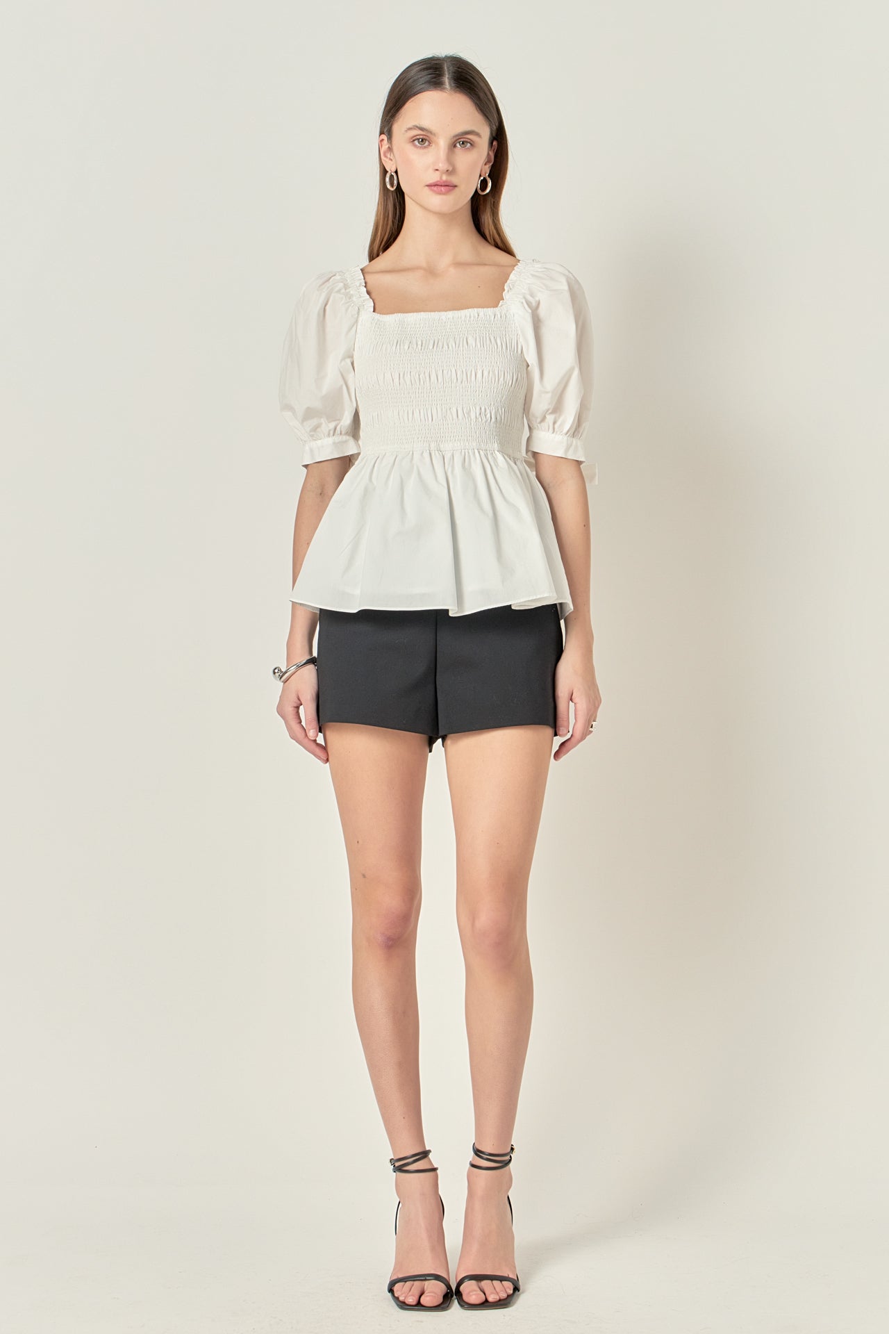 ENGLISH FACTORY - Bow Puff Sleeve Peplum Top - TOPS available at Objectrare
