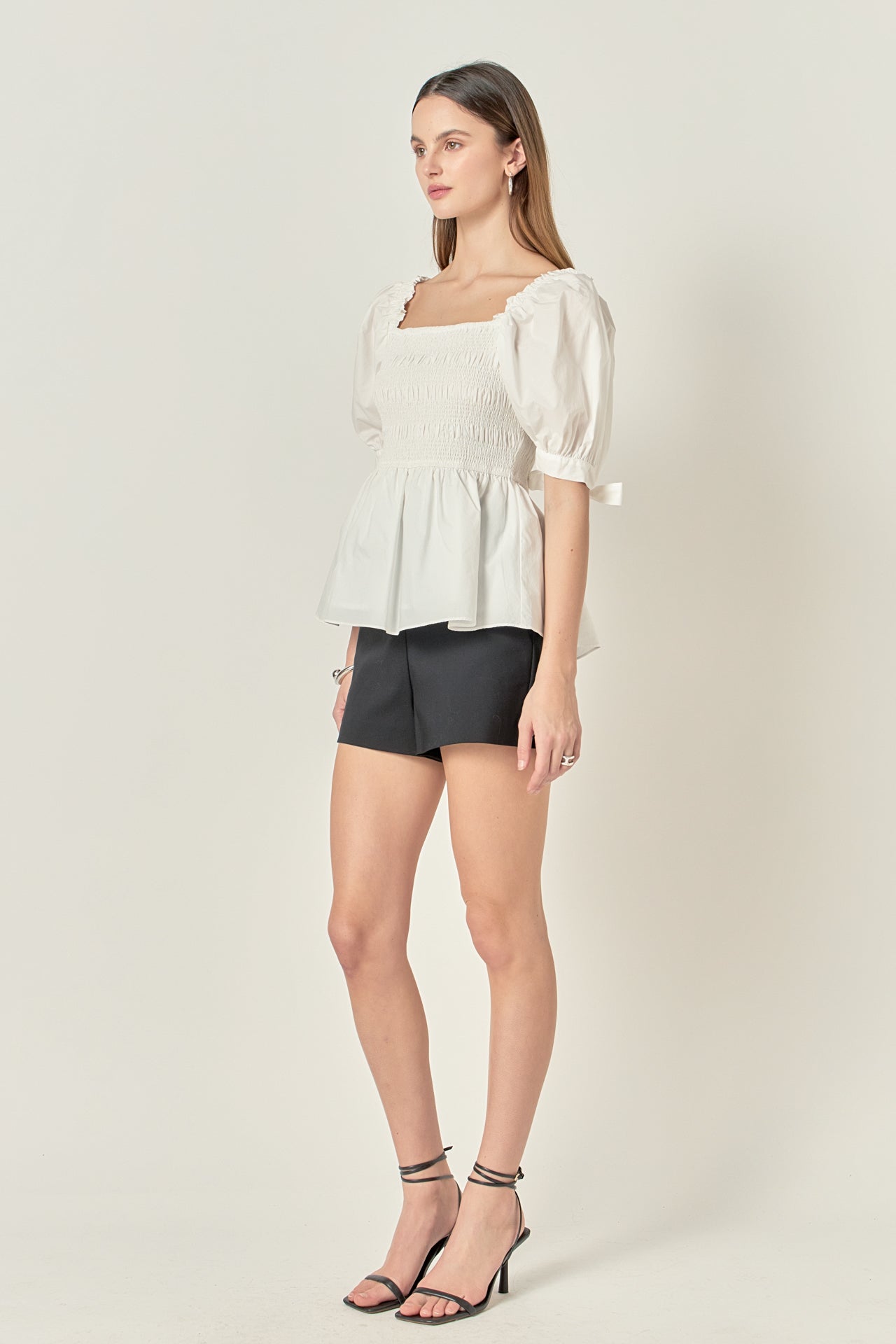 ENGLISH FACTORY - Bow Puff Sleeve Peplum Top - TOPS available at Objectrare