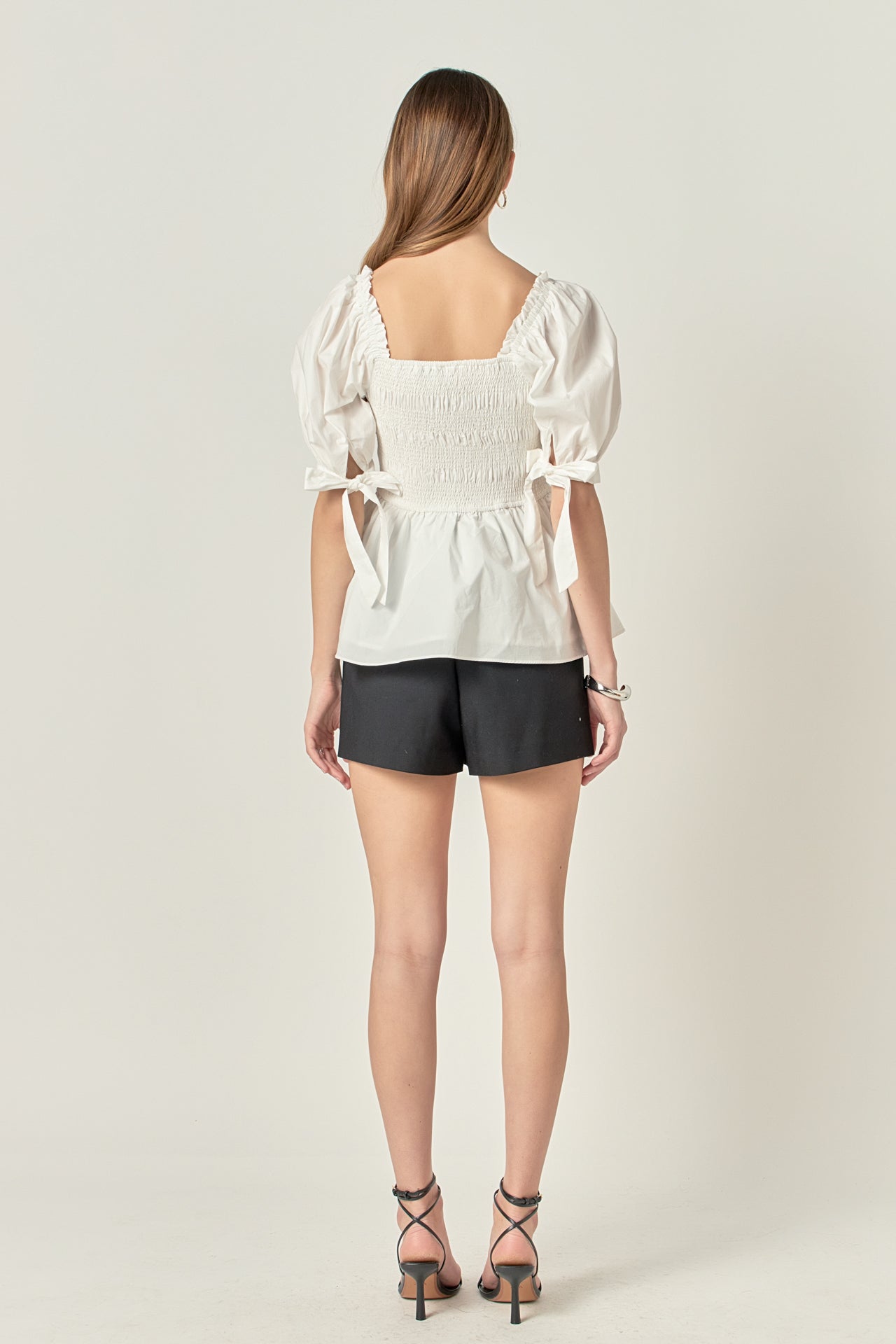 ENGLISH FACTORY - Bow Puff Sleeve Peplum Top - TOPS available at Objectrare