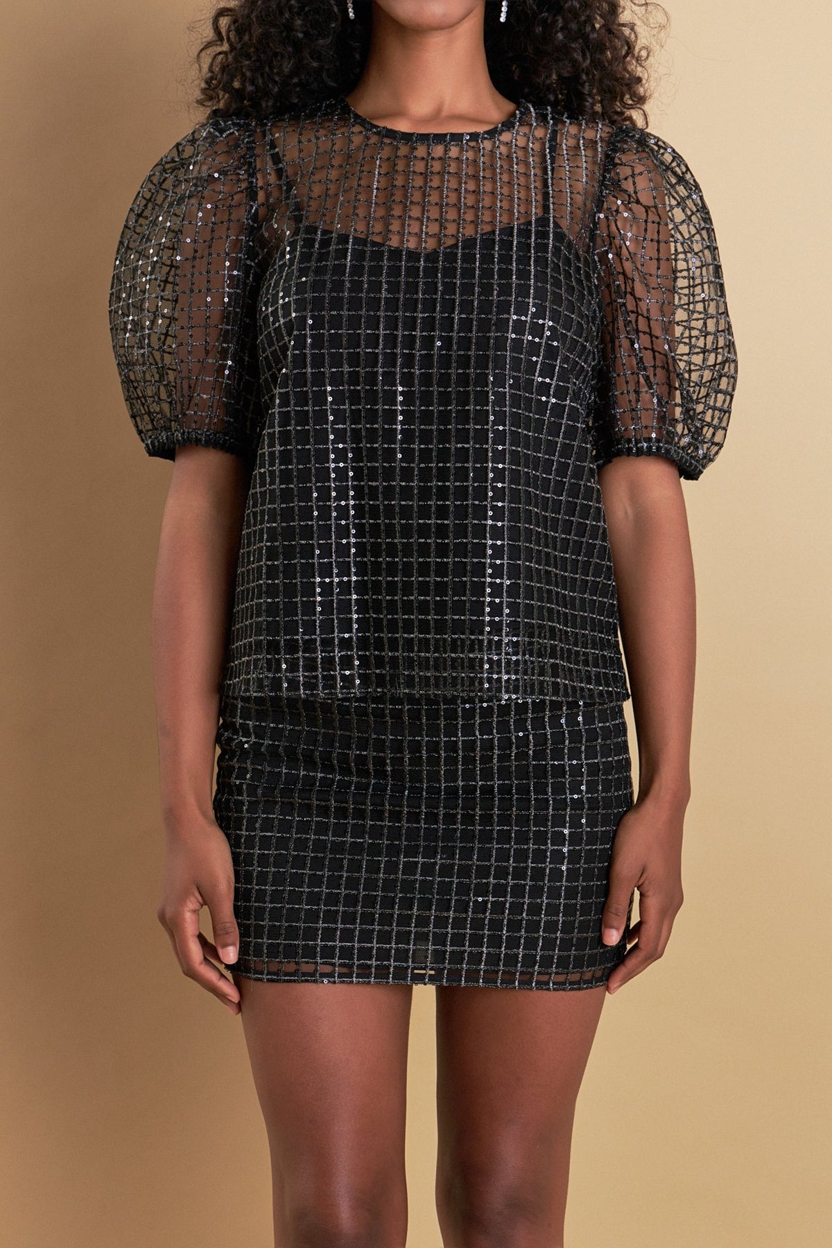 ENDLESS ROSE - Sequins Mesh Grid Top - TOPS available at Objectrare