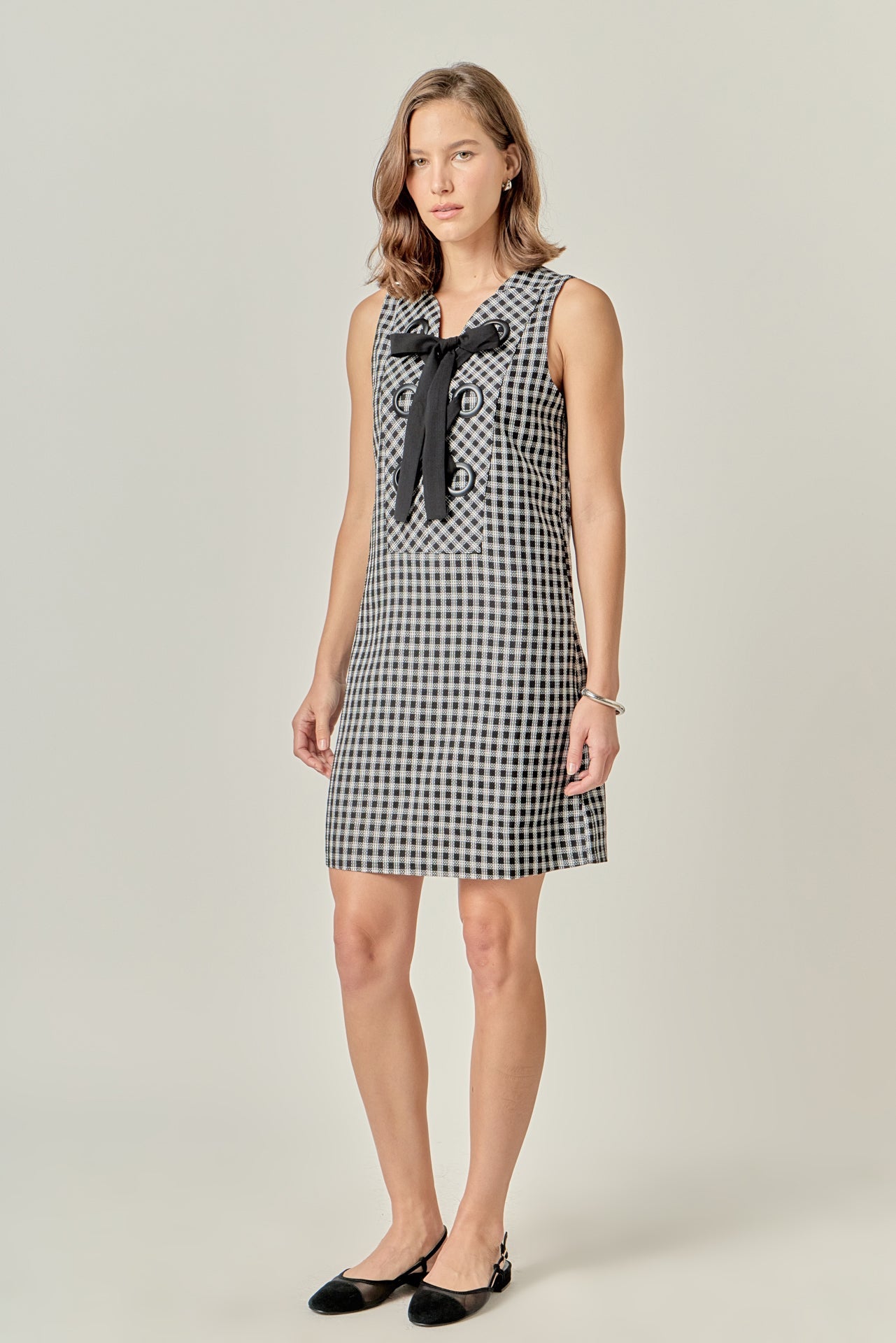 ENGLISH FACTORY - Check Sleeveless Grommet Mini Dress - DRESSES available at Objectrare