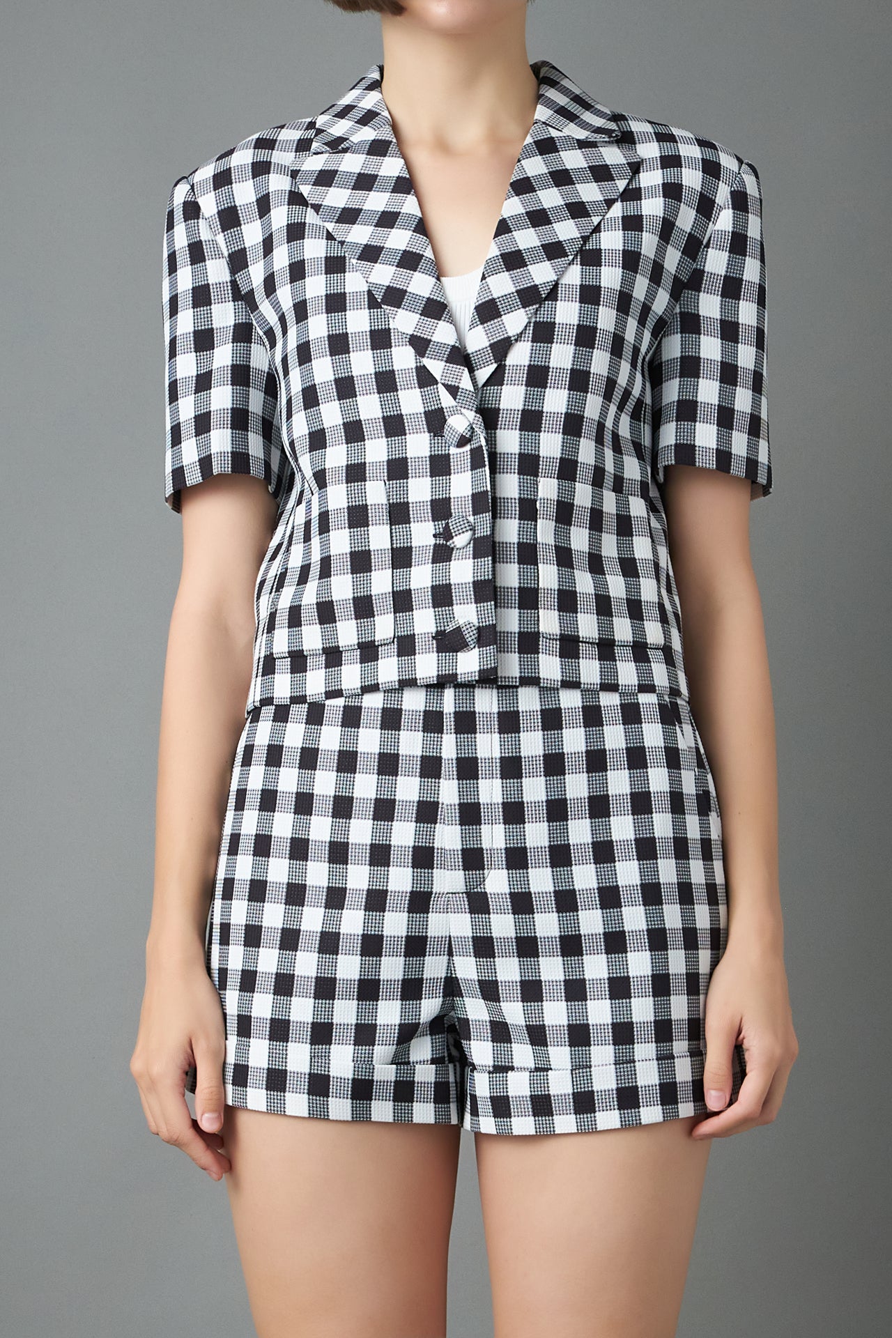 ENGLISH FACTORY - Gingham Short-Sleeve Blazer - BLAZERS available at Objectrare