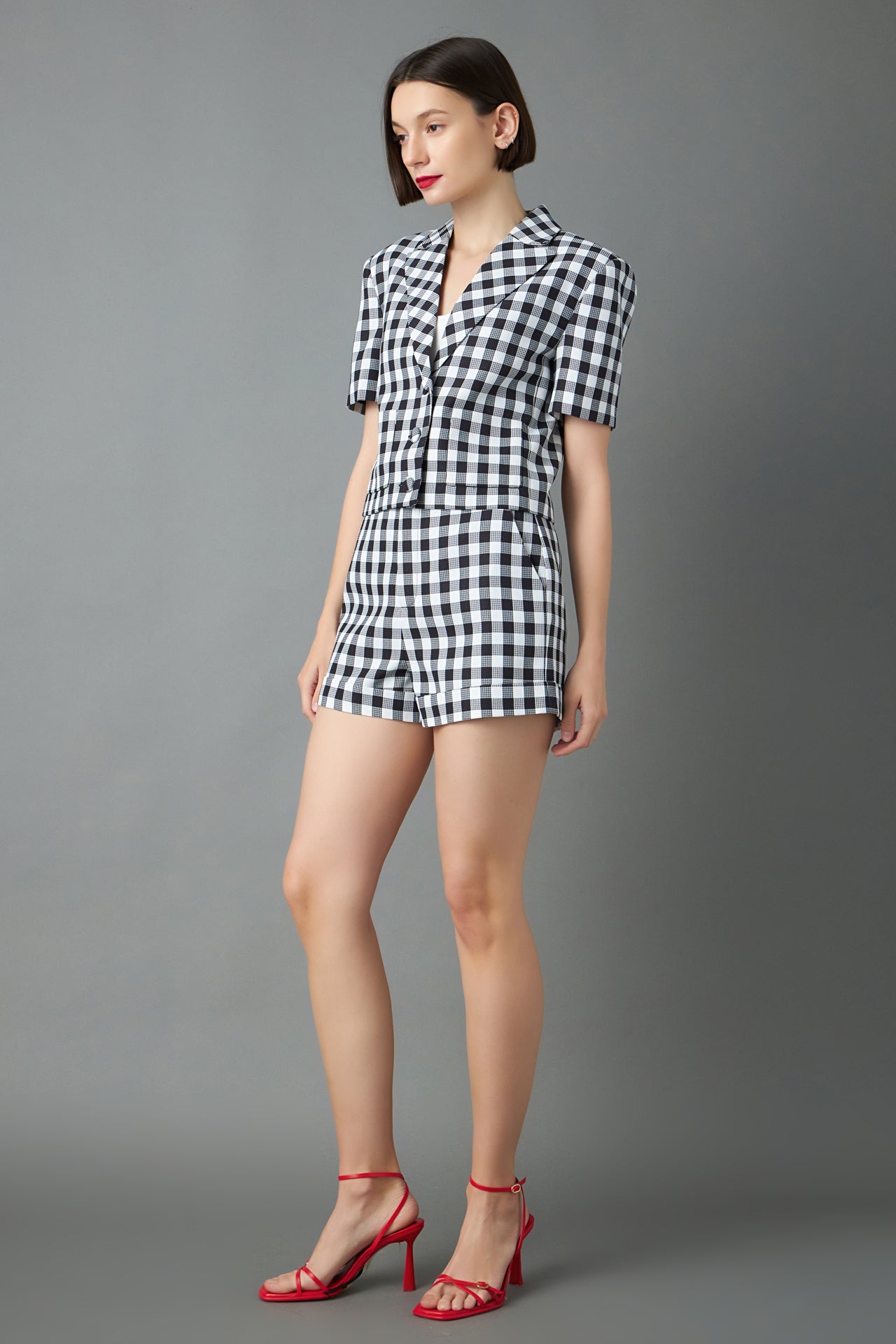 ENGLISH FACTORY - Gingham Short-Sleeve Blazer - BLAZERS available at Objectrare