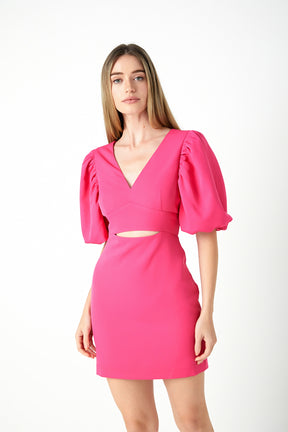 ENDLESS ROSE - Puff Sleeve Cut Out Mini - DRESSES available at Objectrare