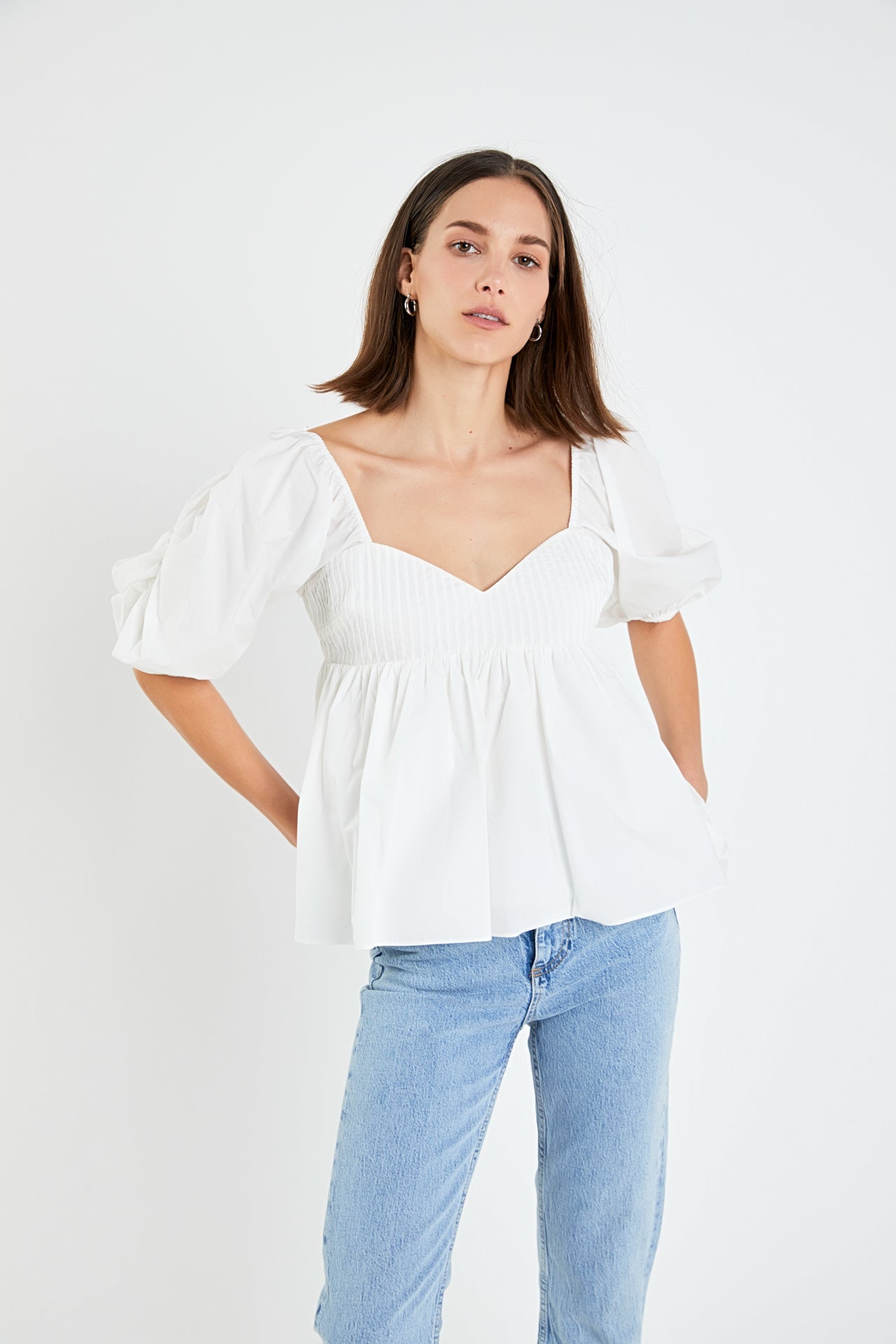 ENGLISH FACTORY - Puff Sleeve Peplum Top - TOPS available at Objectrare