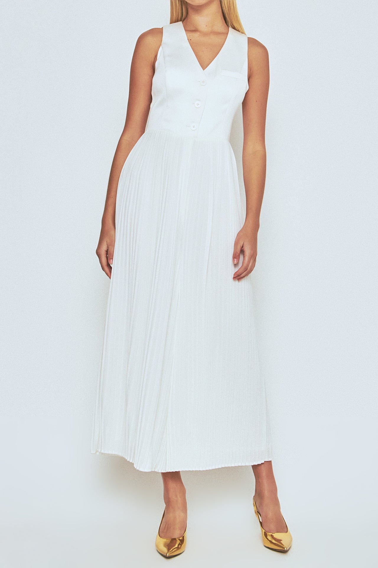 ENDLESS ROSE - Mixed Media Vest Pleated Jumpsuit - JUMPSUITS available at Objectrare