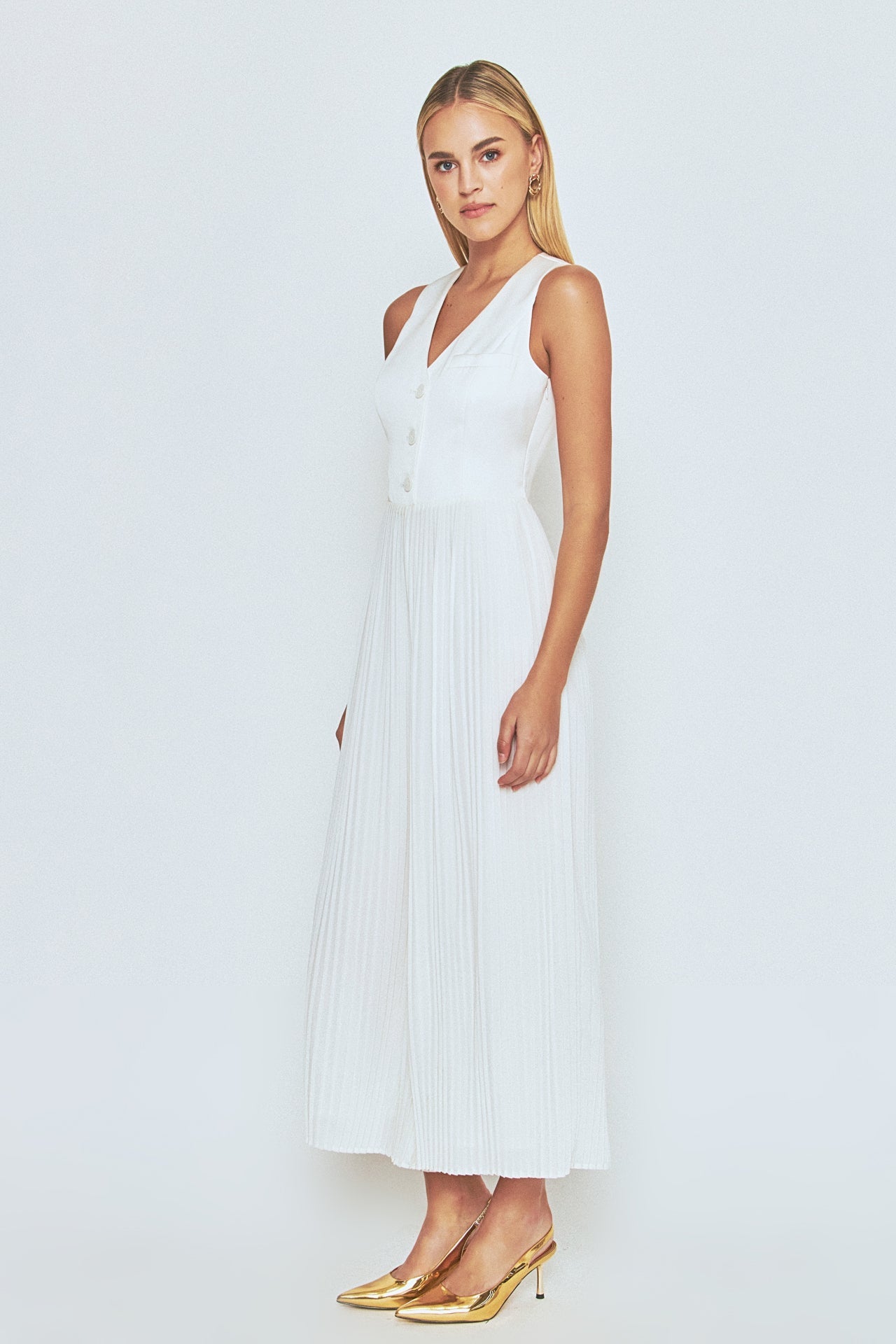 ENDLESS ROSE - Mixed Media Vest Pleated Jumpsuit - JUMPSUITS available at Objectrare
