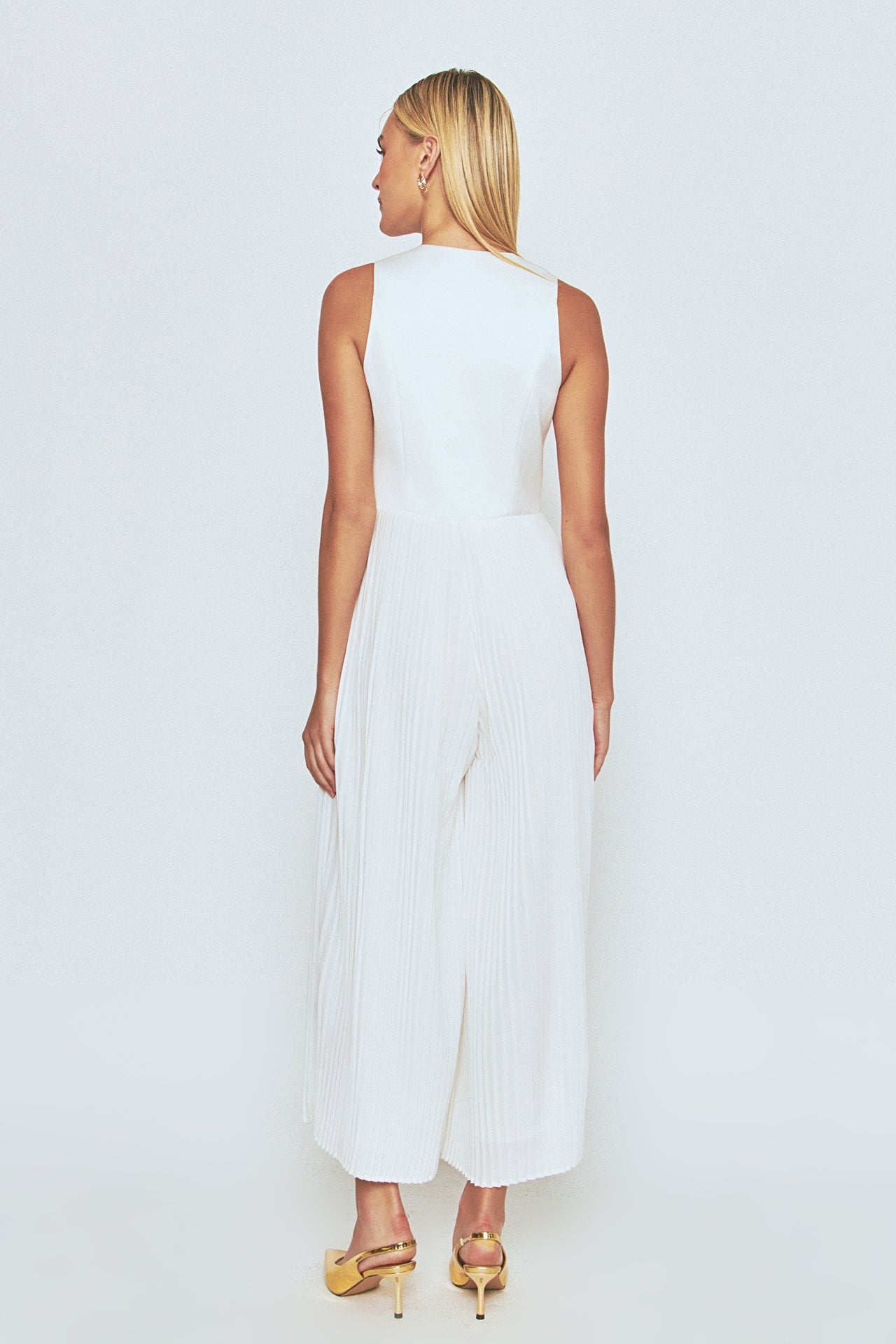 ENDLESS ROSE - Mixed Media Vest Pleated Jumpsuit - JUMPSUITS available at Objectrare