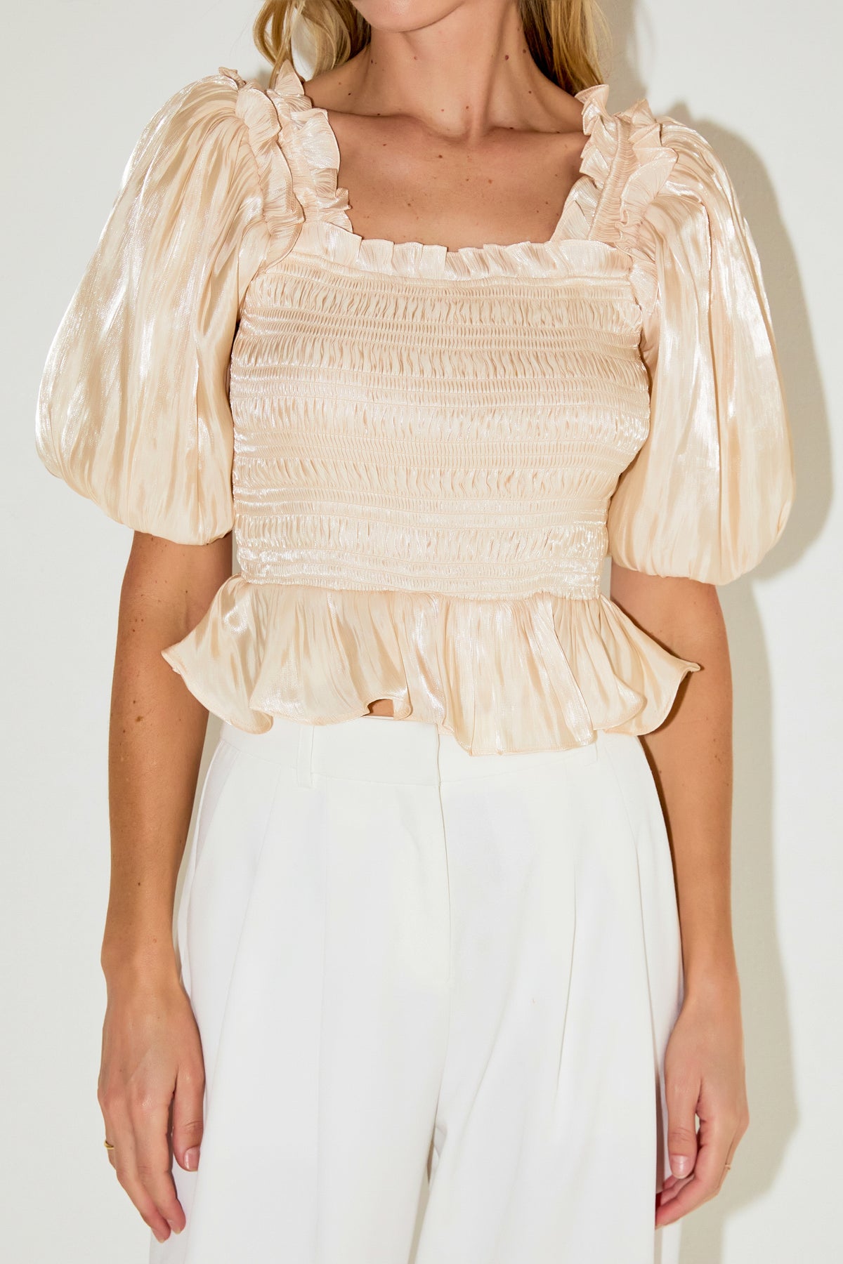 ENDLESS ROSE - Sheen Smocked Top - TOPS available at Objectrare