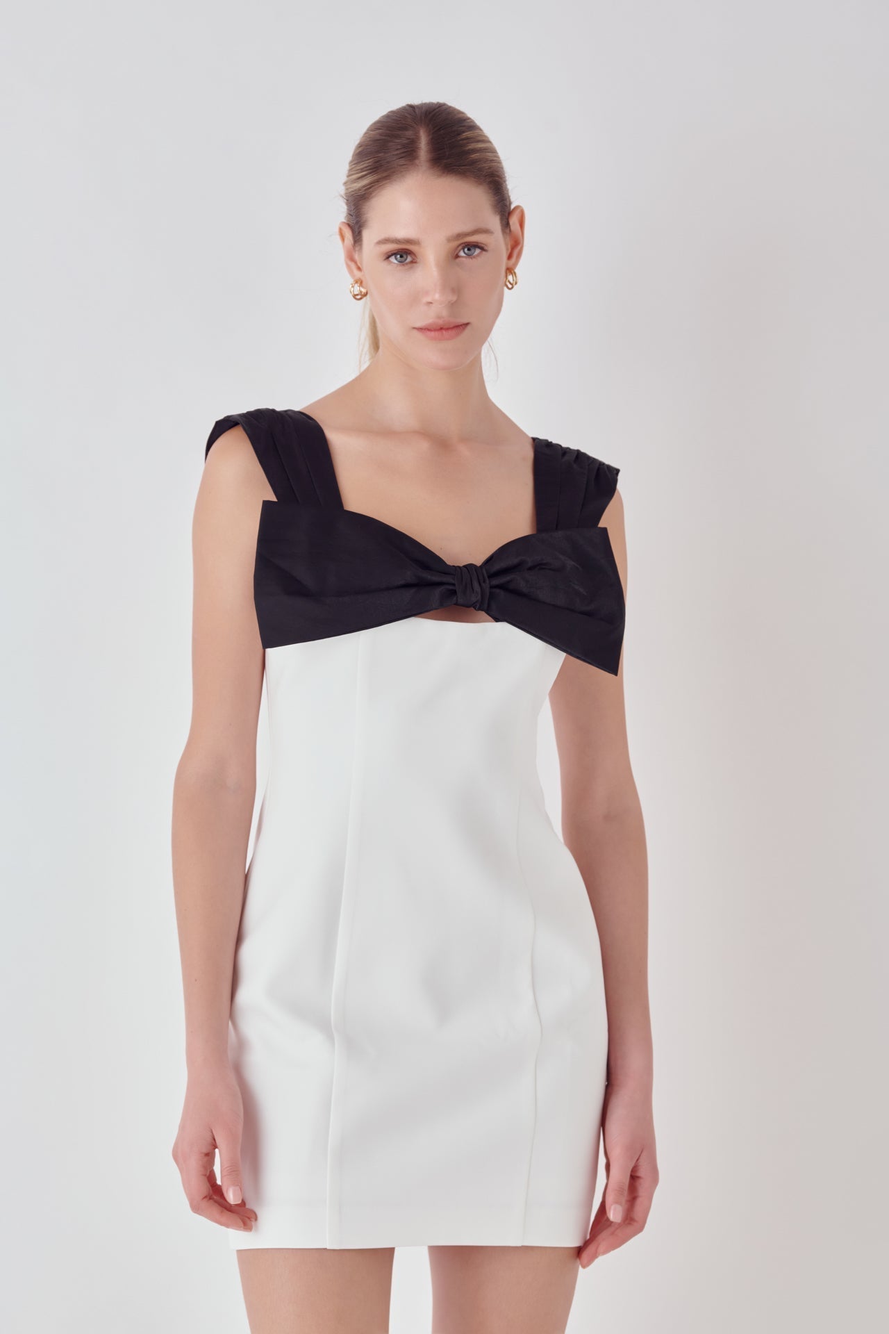 ENDLESS ROSE - Mixed Media Bow Mini Dress - DRESSES available at Objectrare