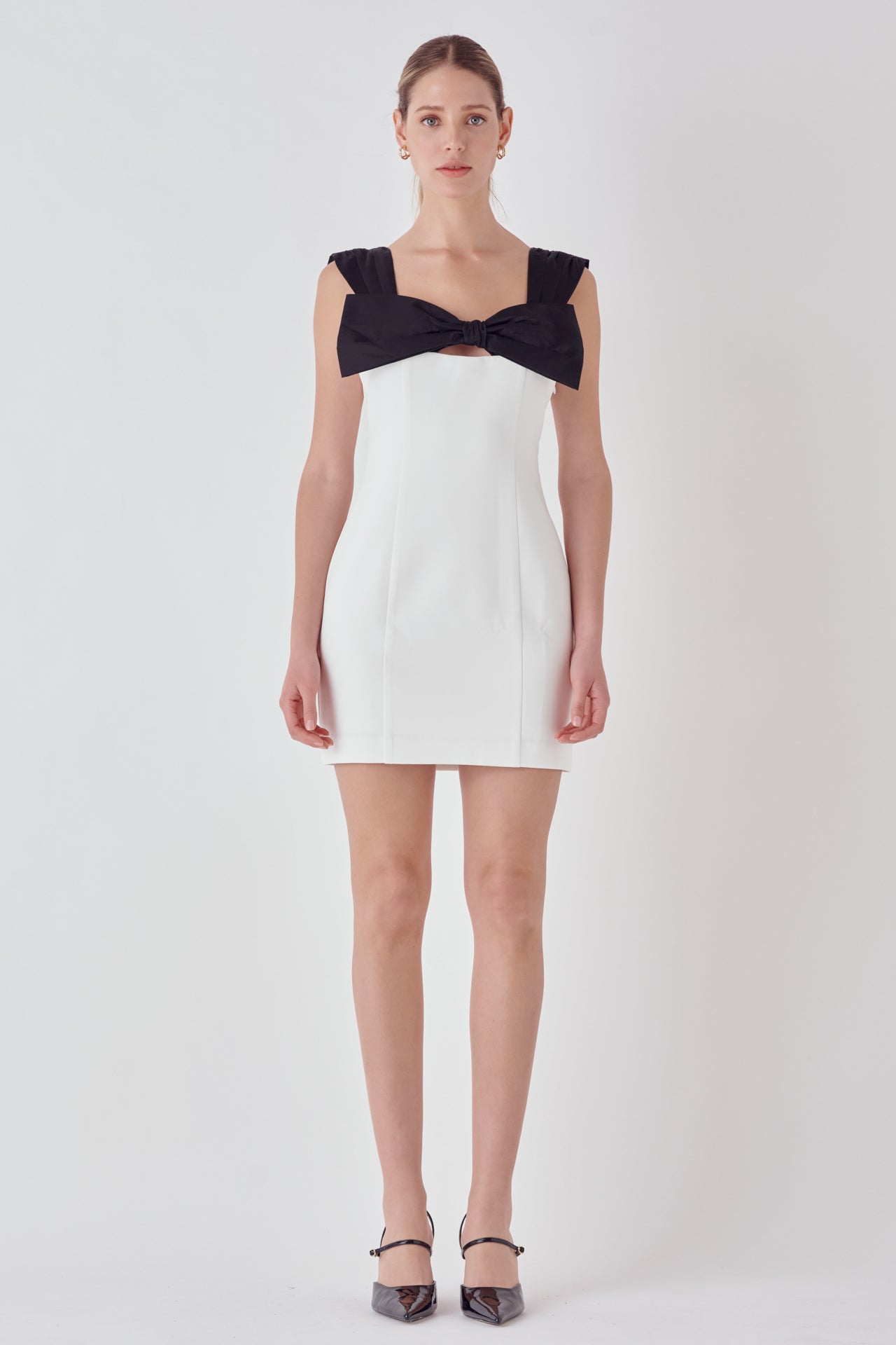 ENDLESS ROSE - Mixed Media Bow Mini Dress - DRESSES available at Objectrare