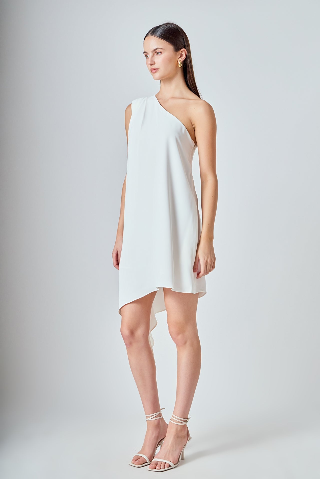 Shoulder Pintucked Asymmetrical Mini Dress