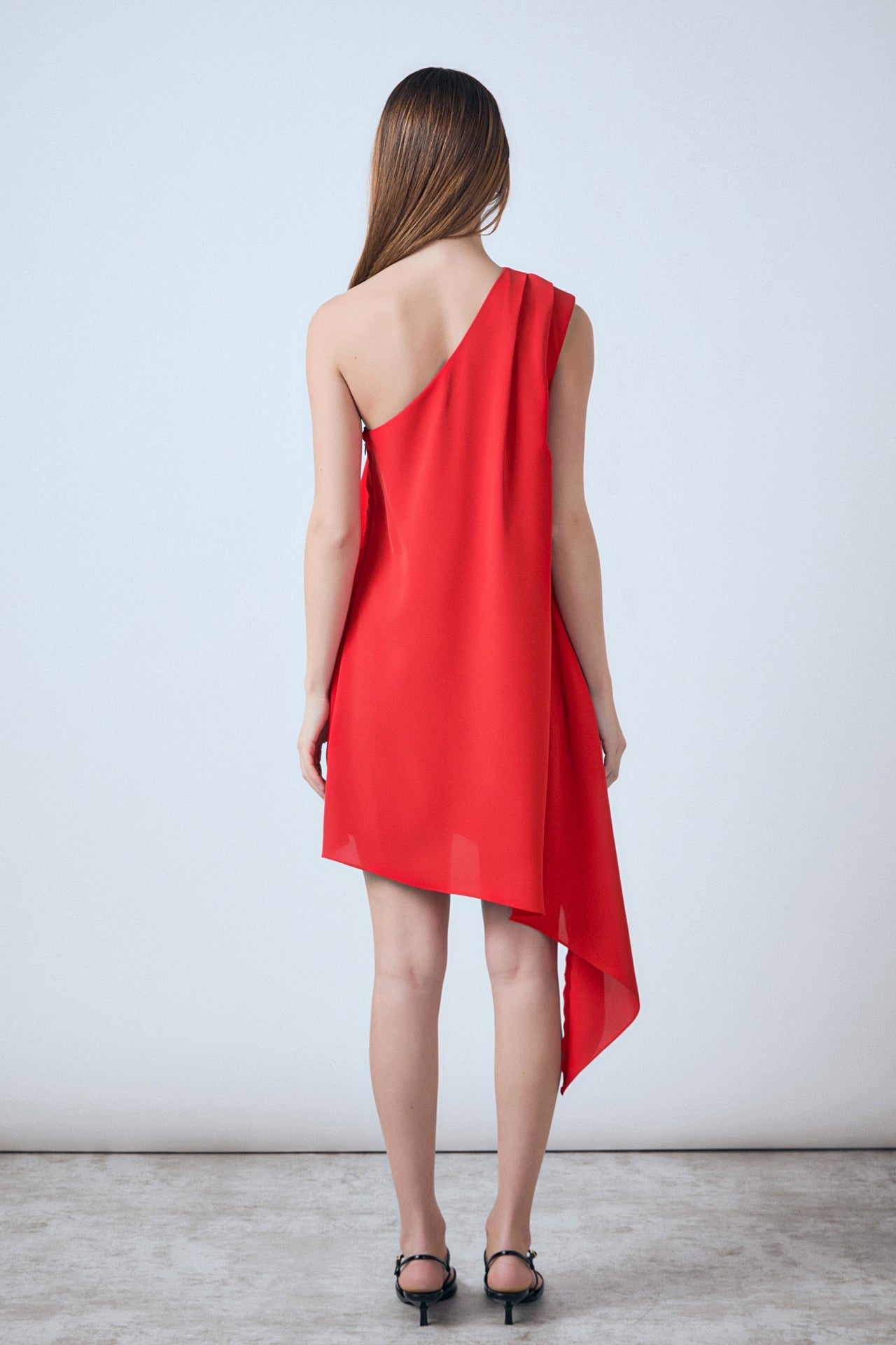 Shoulder Pintucked Asymmetrical Mini Dress