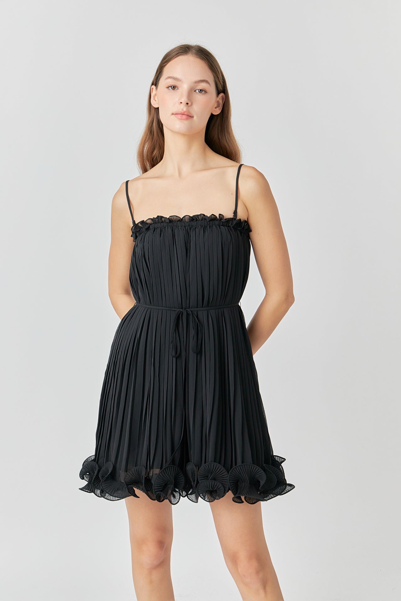 ENDLESS ROSE - Pleated Chiffon Ruffle Mini Dress - DRESSES available at Objectrare