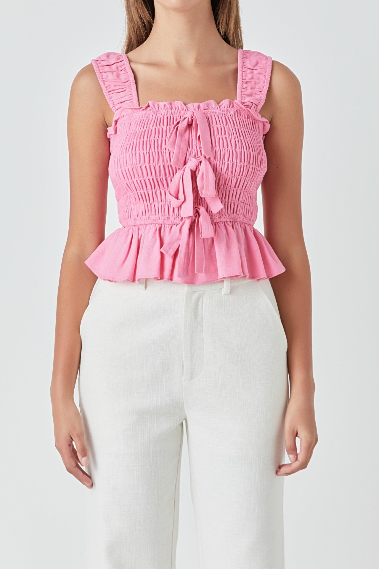 ENDLESS ROSE - Bow Smocked Top - TOPS available at Objectrare