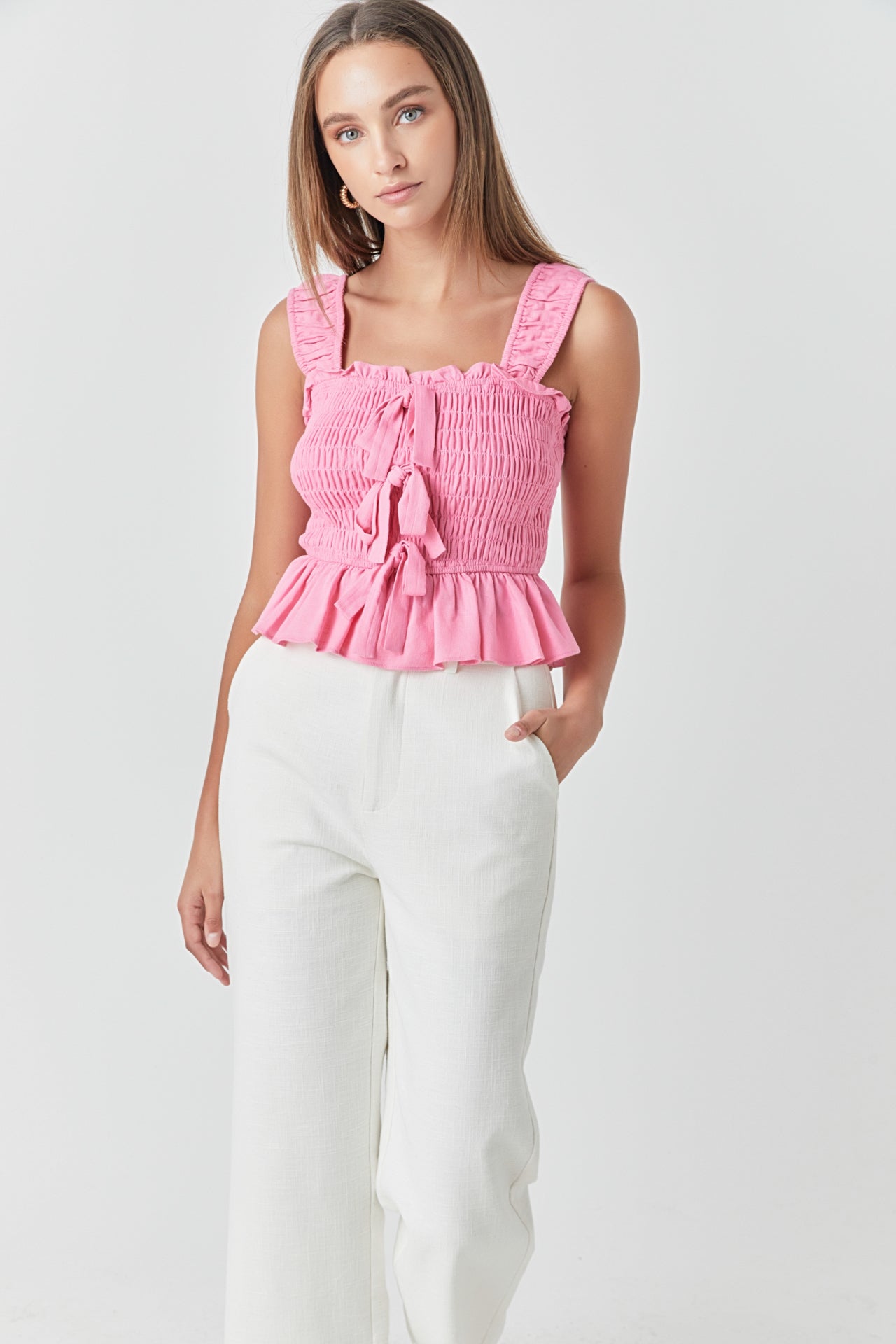 ENDLESS ROSE - Bow Smocked Top - TOPS available at Objectrare