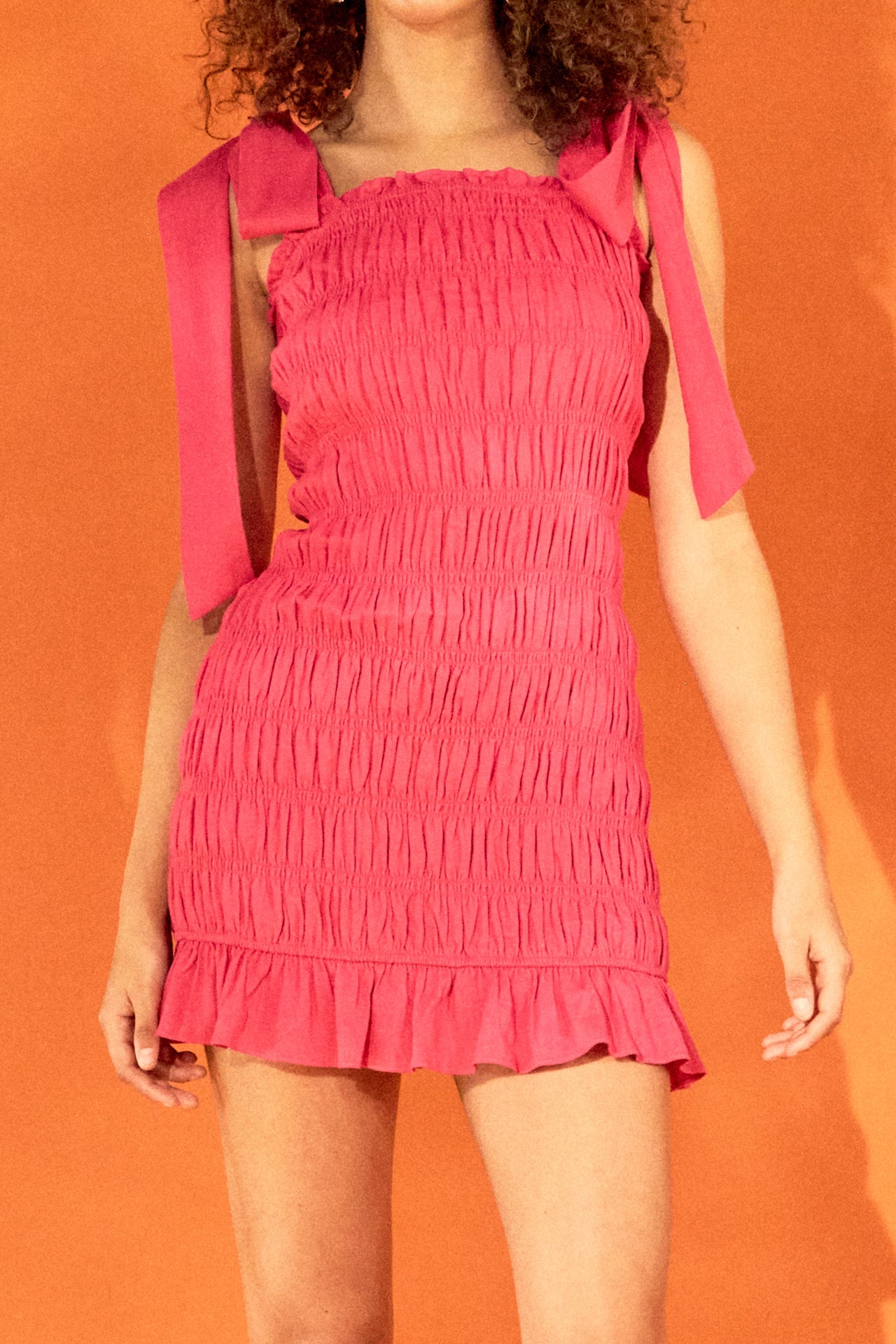 ENDLESS ROSE - Bow Shoulder Tie Smocked Mini Dress - DRESSES available at Objectrare