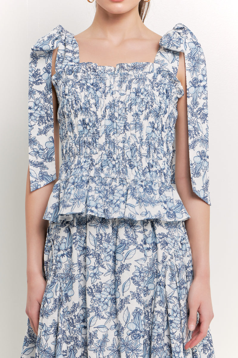 ENDLESS ROSE - Print Smocked Bow Tie Top - TOPS available at Objectrare